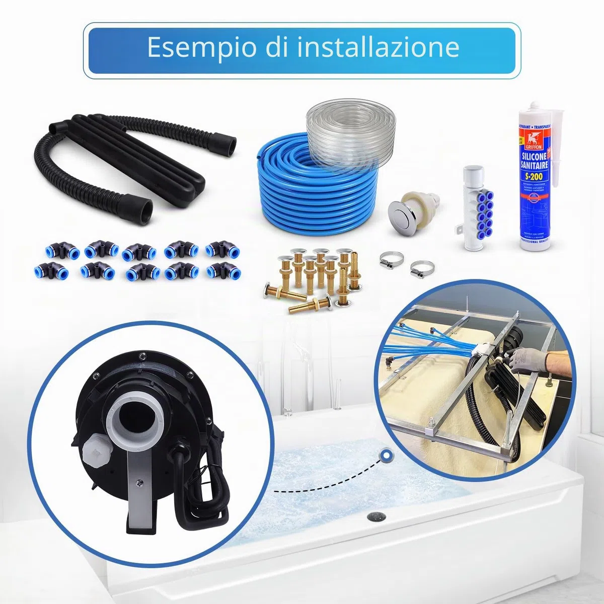 AQUADE Soffiatore per vasca idromassaggio, silenzioso, pneumatico, 300 W, per vasca idromassaggio, per vasca idromassaggio, per esterni, per esterni, per idromassaggio, 300 W, 230 V