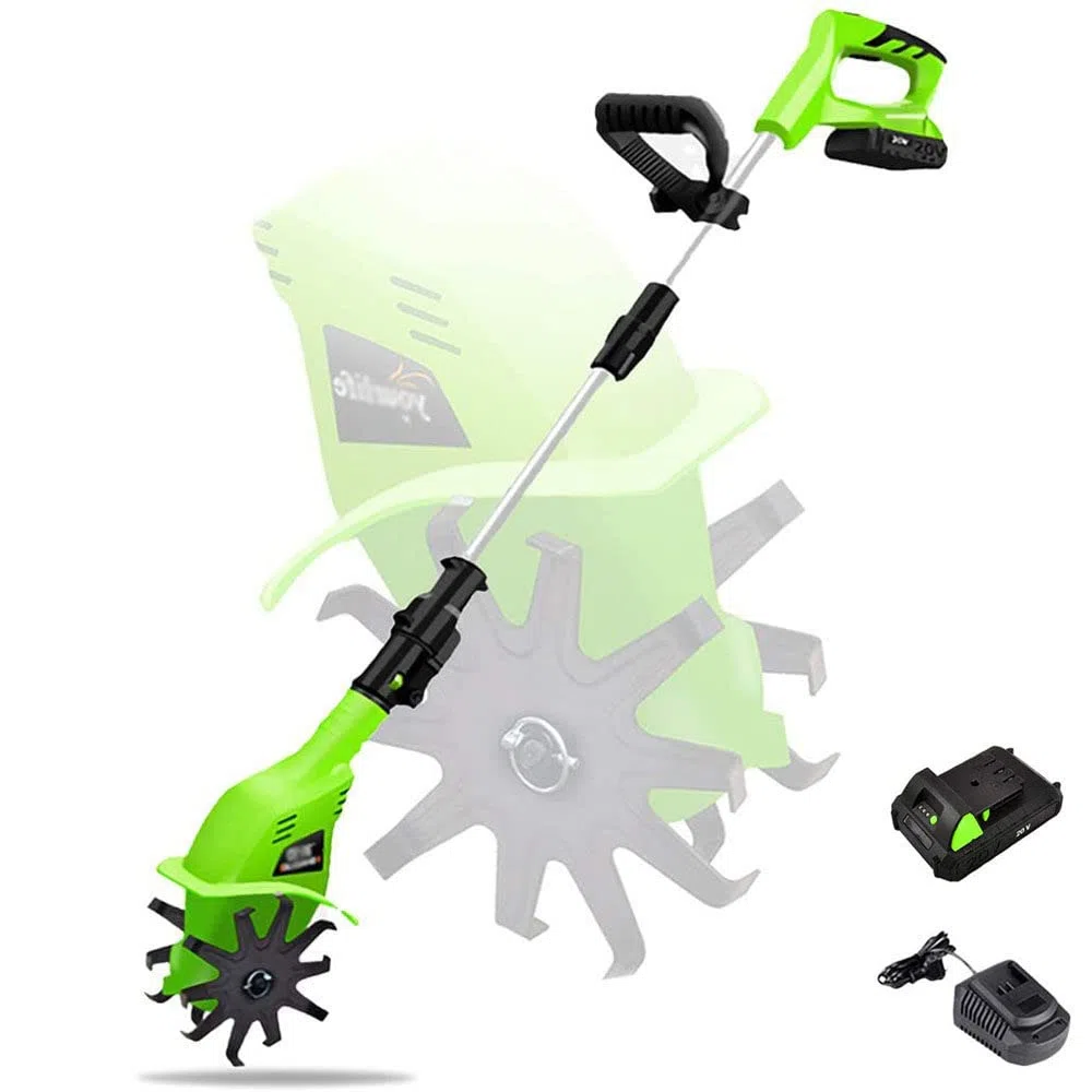 Rotavator senza fili, 20V leggero portatile elettrico senza fili alimentato a batteria coltivatore di terreno a denti anteriori giardinaggio con batteria ricaricabile 4000mAh e caricatore