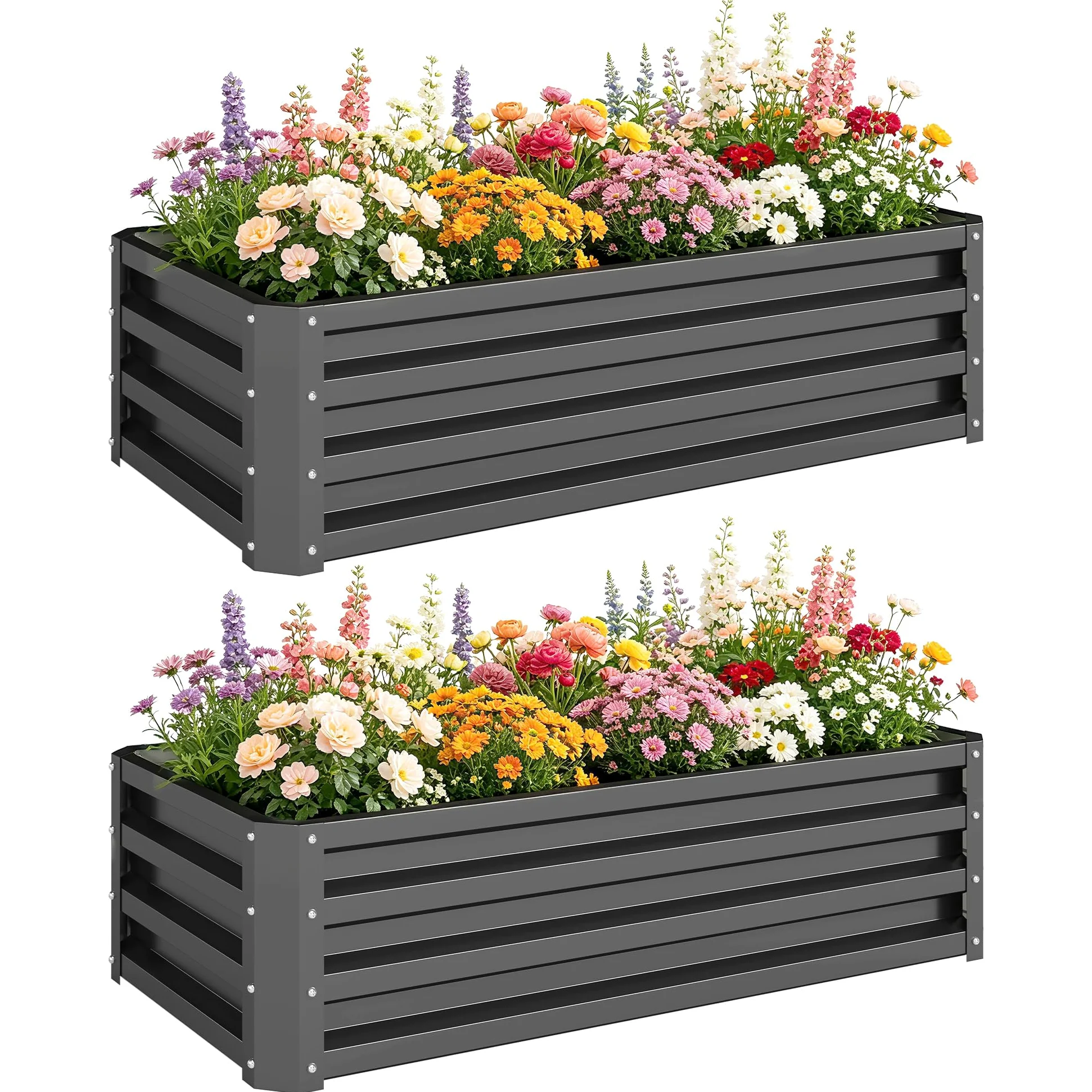 Outsunny Set di 2 aiuole rialzate, 110 x 50 x 30 cm, grigio scuro | Cassetta da giardino esterna, telaio in acciaio zincato, per ortaggi, fiori ed erbe aromatiche