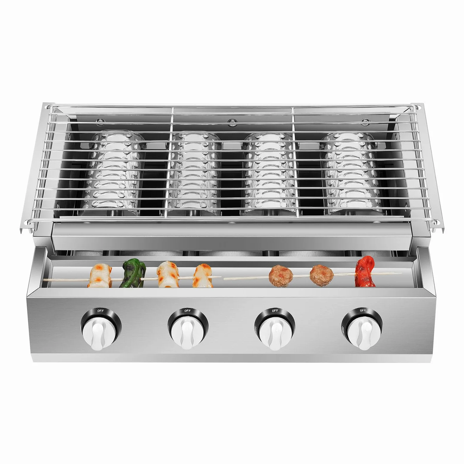 Barbecue a gas da tavolo per esterni, 4 fuochi senza fumo, in acciaio inox a infrarossi, ceramica, calore uniforme, riscaldamento rapido, balcone, giardino, terrazza, campeggio, 58 x 40 x 20 cm