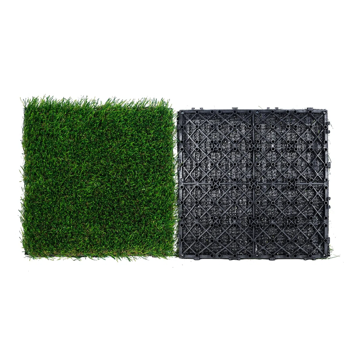 VEVOR Erba Artificiale Set di 18 Piastrelle a Incastro Sintetiche per Esterno Interno 310 x 310mm, Tappeto d'Erba Finta Artificiale Autodrenante 40mm per Giardino, Parco giochi, Decorazione Domestica