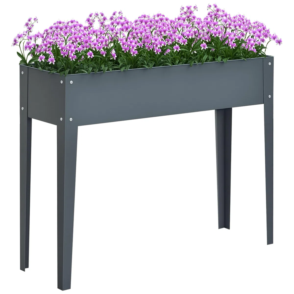 Outsunny Fioriera da Esterno Rialzata con 3 Fori di Drenaggio, Fioriera in Metallo per Giardino e Balcone, 100x30x80 cm, Grigio Scuro