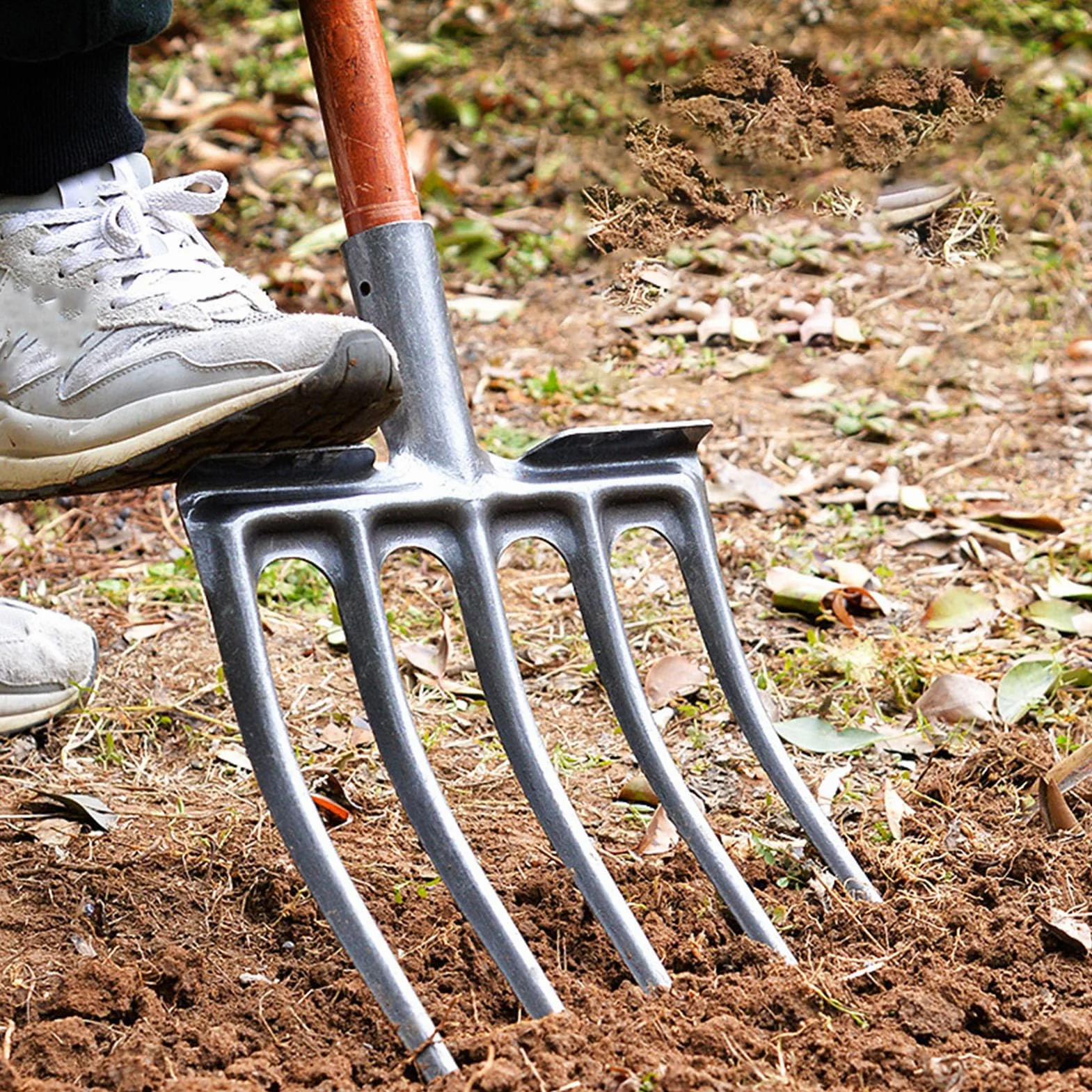 Forca da Scavo Forca da Scavo per Giardino in Acciaio Ad Alto Tenore di Carbonio, Forte Resistenza e Prevenzione della Rottura (5 denti)