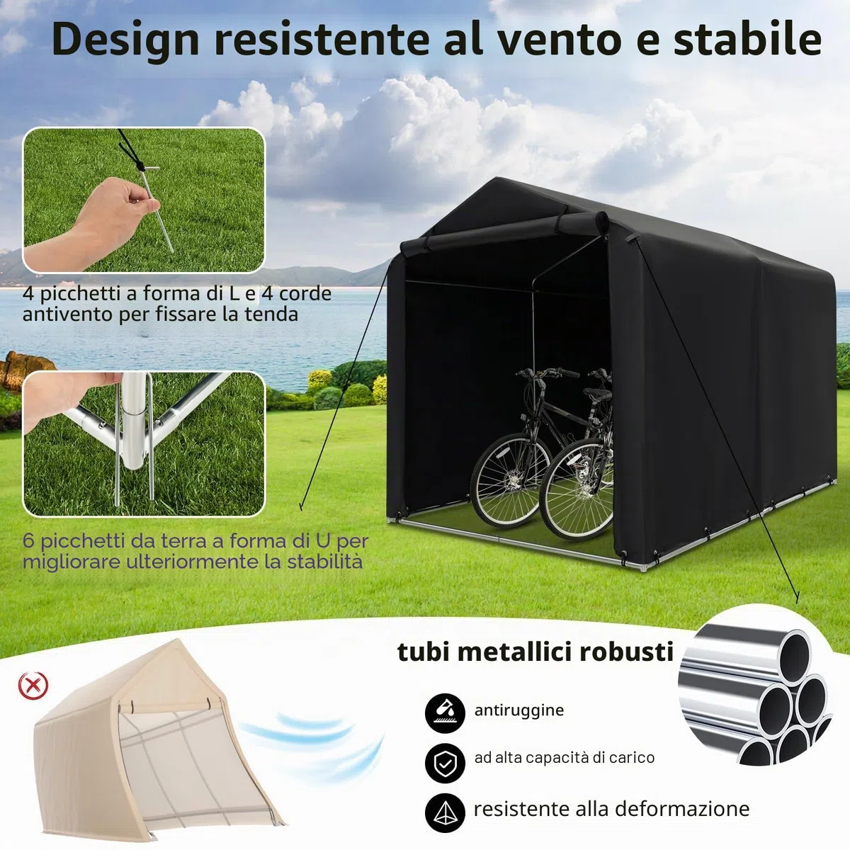 FANTASK Casetta per attrezzi impermeabile, tenda da garage con porta con cerniera e telaio in metallo (grigio scuro)