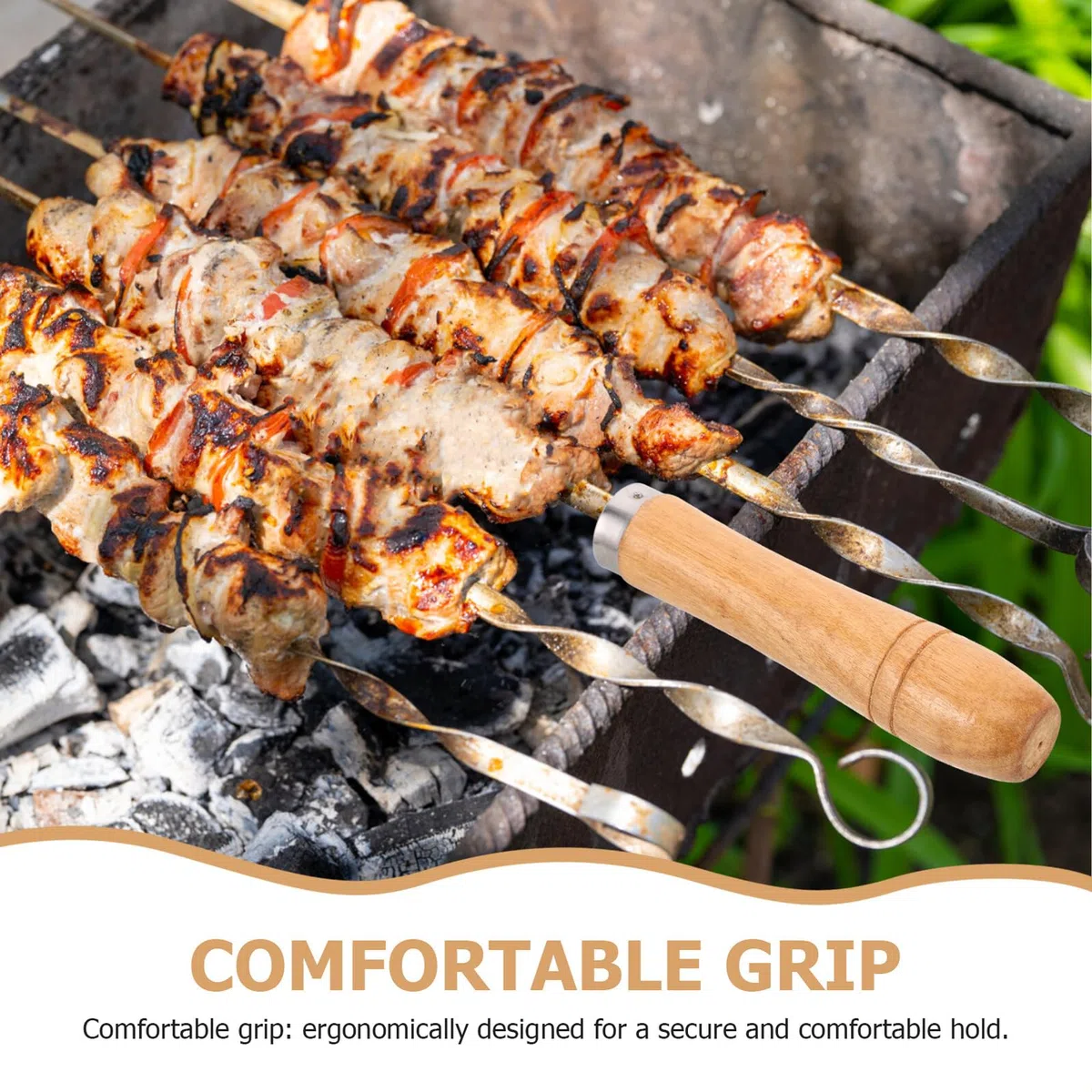 Homoyoyo 14 pezzi Manici in Legno Ergonomici per Accessori Barbecue Grip Antiscivolo e Resistenti al Calore per Forchette Spiedo Manico Sostitutivo Multifunzione per Attrezzi da Grigliata