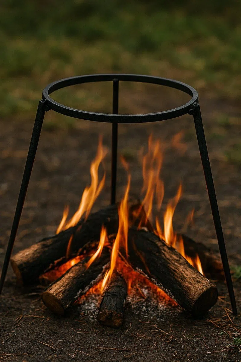 Treppiede Barbecue – Ø32 cm – Supporto BBQ in Acciaio per Braciere & Cucina da Esterno – Cavalletto per Pentola, Padella & Griglia – Camping, Outdoor Cooking – Nero