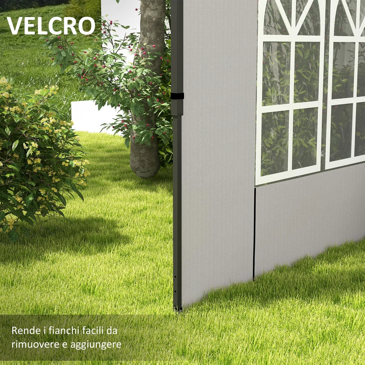 Outsunny Set 2 Pareti Laterali per Gazebo 3x3 m e 3x6 m, Teli per Gazebo con Finestre in PE e Plastica, Bianco
