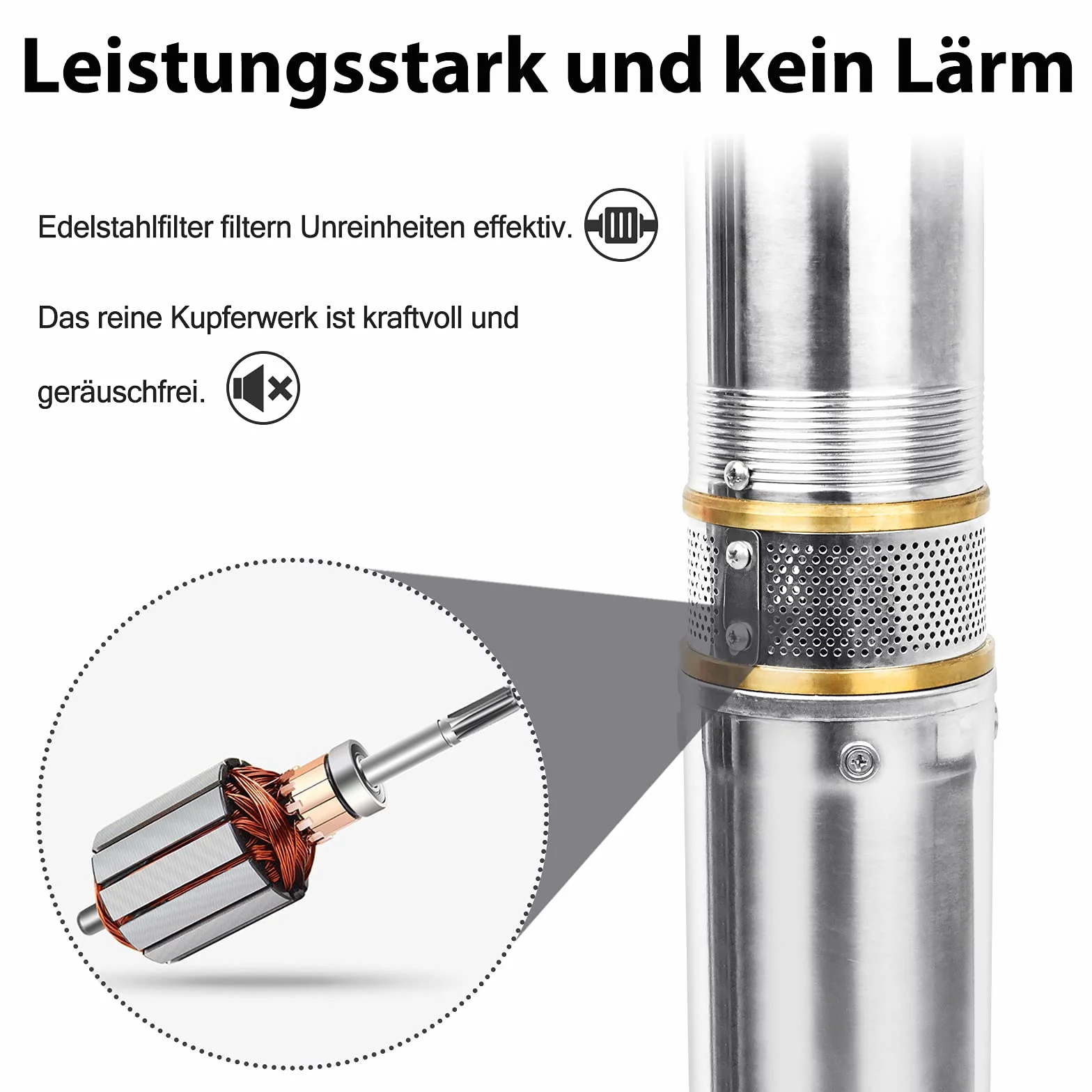 LARS360 Pompa per fontane profonde da 4 pollici, 1,1 kW, in acciaio inox, compatibile con sabbia fino a 4.000 l/h, controllo sabbia, pompa a immersione, diametro 92 mm