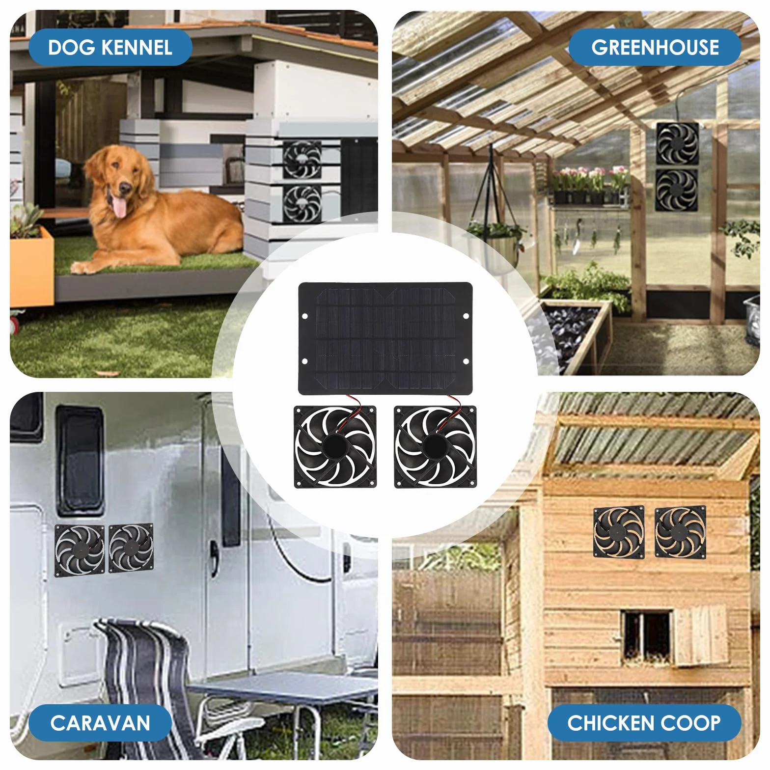 Ventilatore Solare, Efficiente Mini Ventilatore a Doppio Scarico 10W 12V 2A con Pannello Solare per Casa Soffitta, Serra, Casa di Pollo, Cani e Animali Domestici