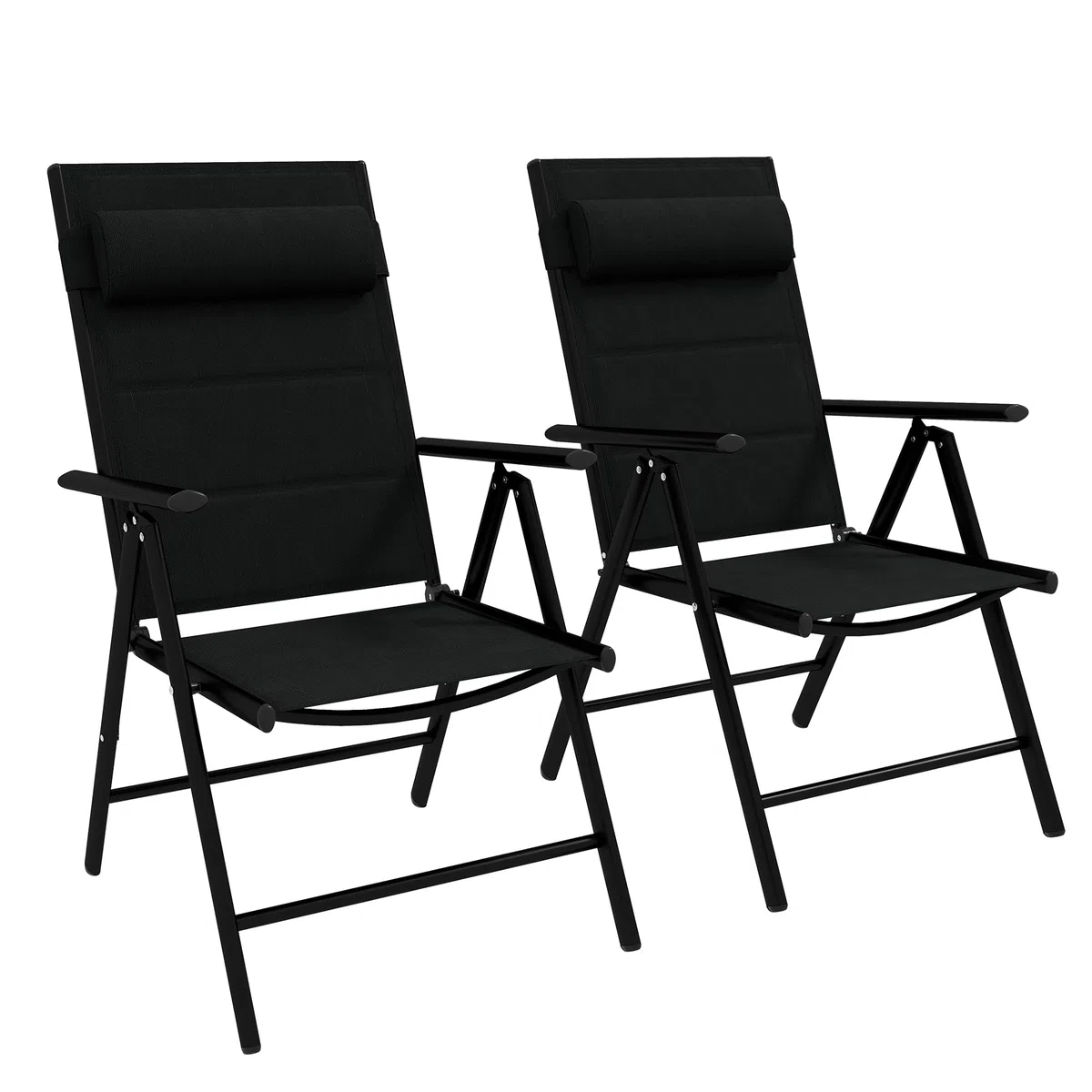 Outsunny Set 2 Sedie Pieghevoli Schienale Reclinabile 54x67x108 cm Nero | Poggiatesta Imbottito, Sedie da Giardino, Alluminio, Tessuto a Rete e Poliestere