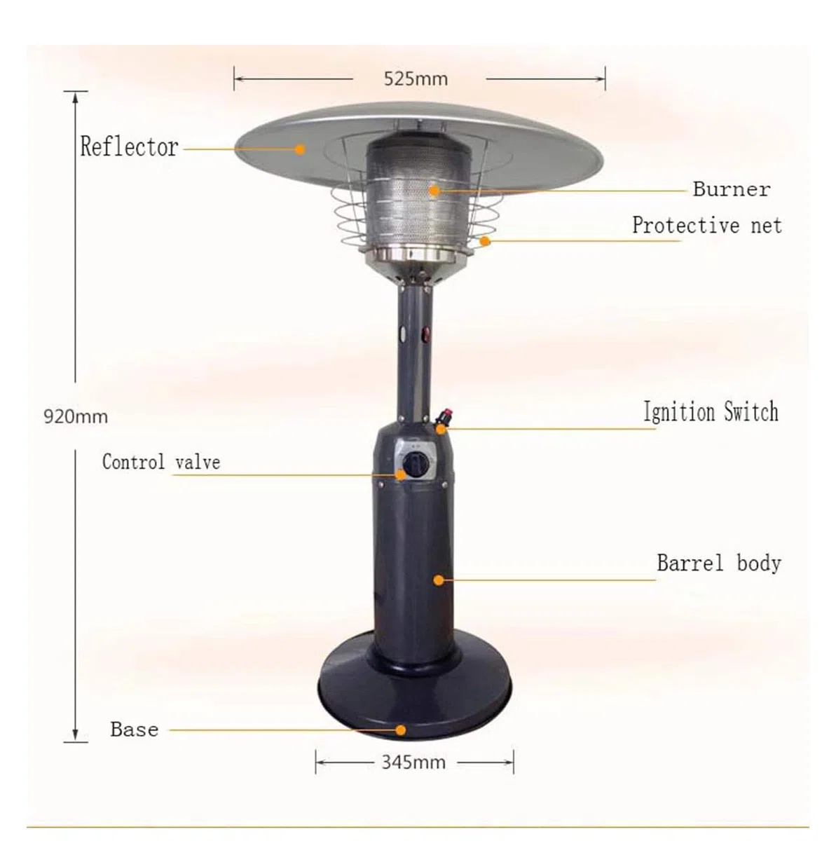 Stufa a gas portatile per patio, in acciaio inox, bruciatore per esterni a gas propano o butano, riscaldamento a basso consumo energetico per gazebo, giardino, campeggio