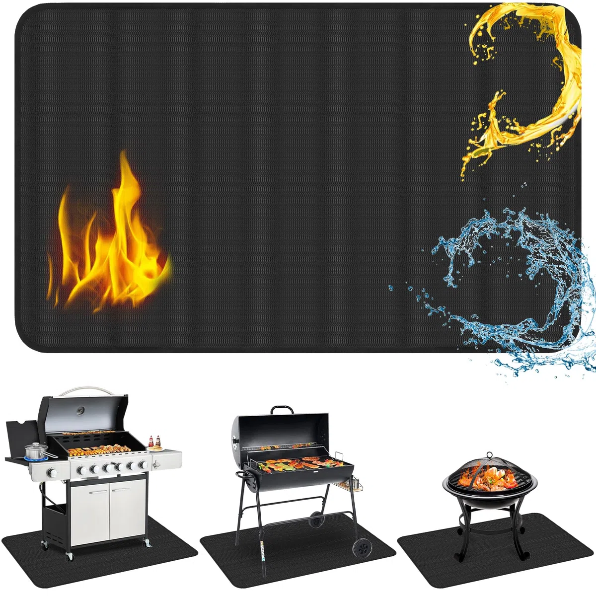Tappetino Ignifugo Tappetino Barbecue 180 x 100cm, Tappetino Protettivo per il Pavimento, Tappetini per Griglia Riutilizzabile per Barbecue, Camino, Pavimento, Prato e Campeggio