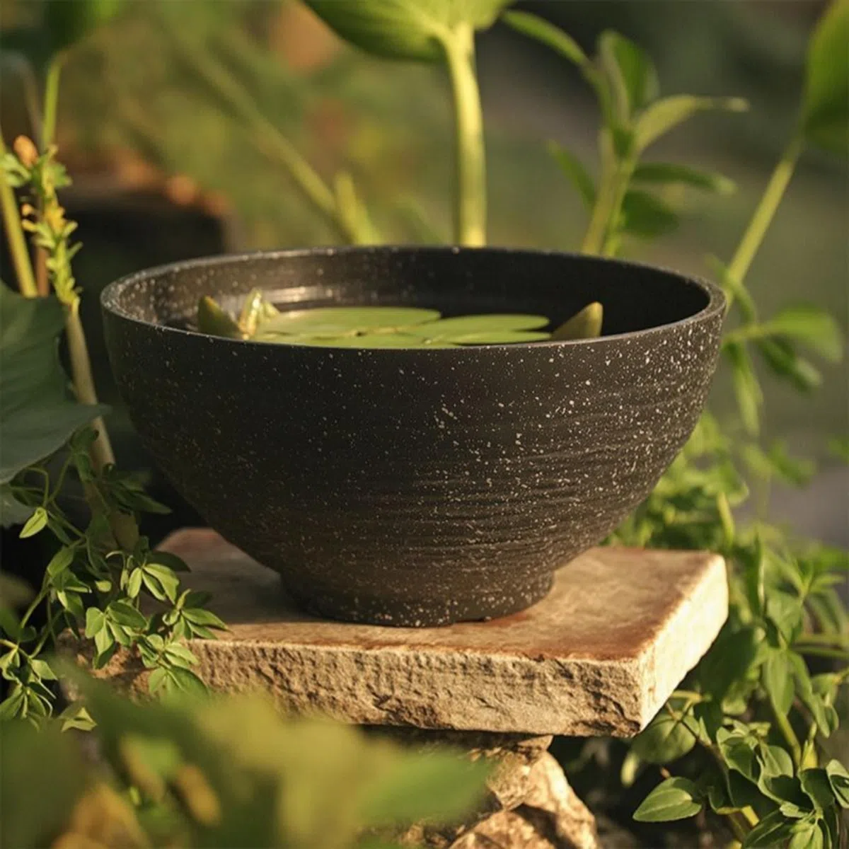 kowaku Resin Planter Vaso Ciotola Acqua Bacino Piante Acquatiche Contenitore Decorativo in Resina Rinforzata Forma Bassa Senza Scarico Adatto per Pesci, Dark Gray, 40CM Spotted