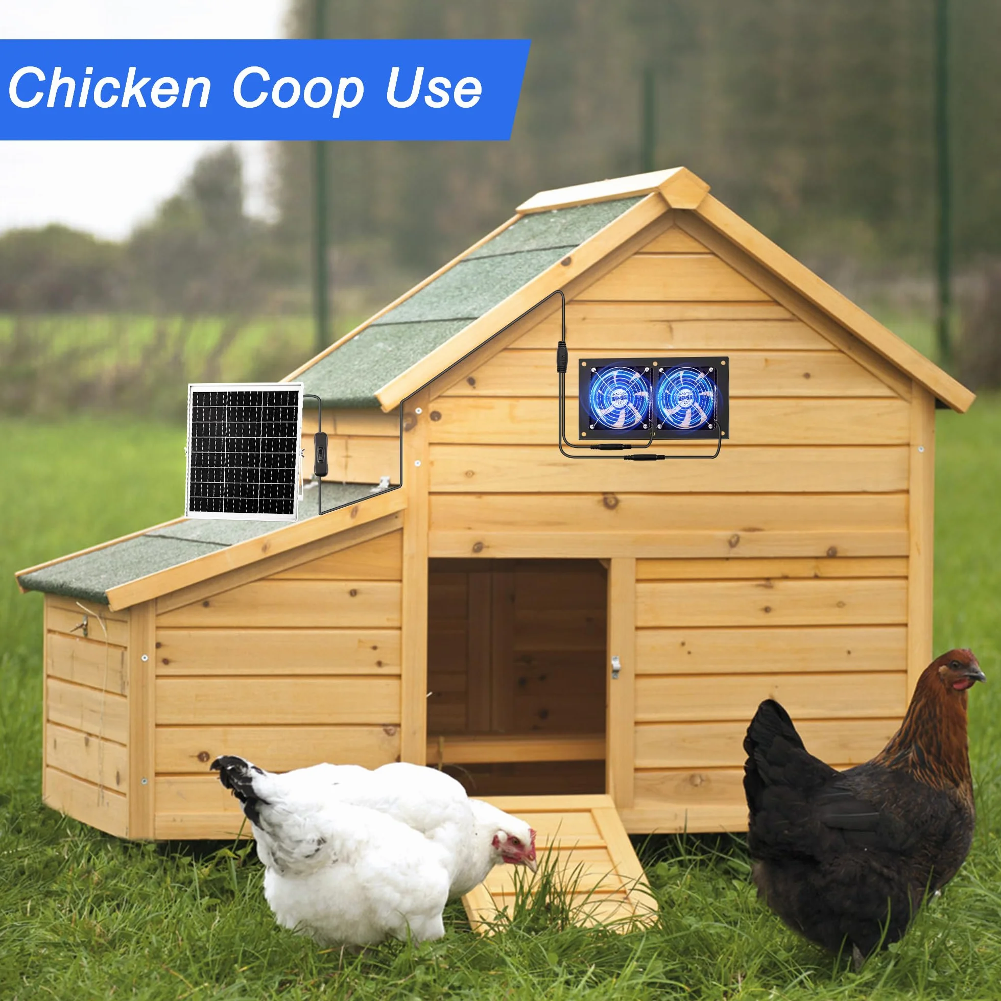Joycabin Ventilatore solare, 15 W, kit di ventole a pannello solare, doppio ventilatore di scarico, portatile per piccoli polli, serre, case per animali domestici, garage, cantina