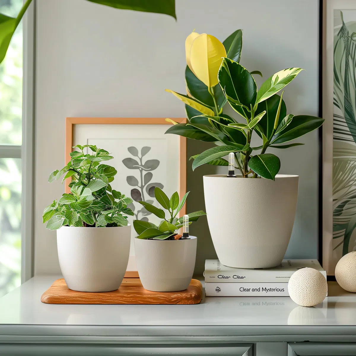 T4U Vaso per Piante da Interno, Vaso Autoirrigante 22 cm Set da 4 Bianco | Vaso con serbatoio acqua, Vaso con indicatore livello acqua, Piante verdi, erbe aromatiche, casa, balcone