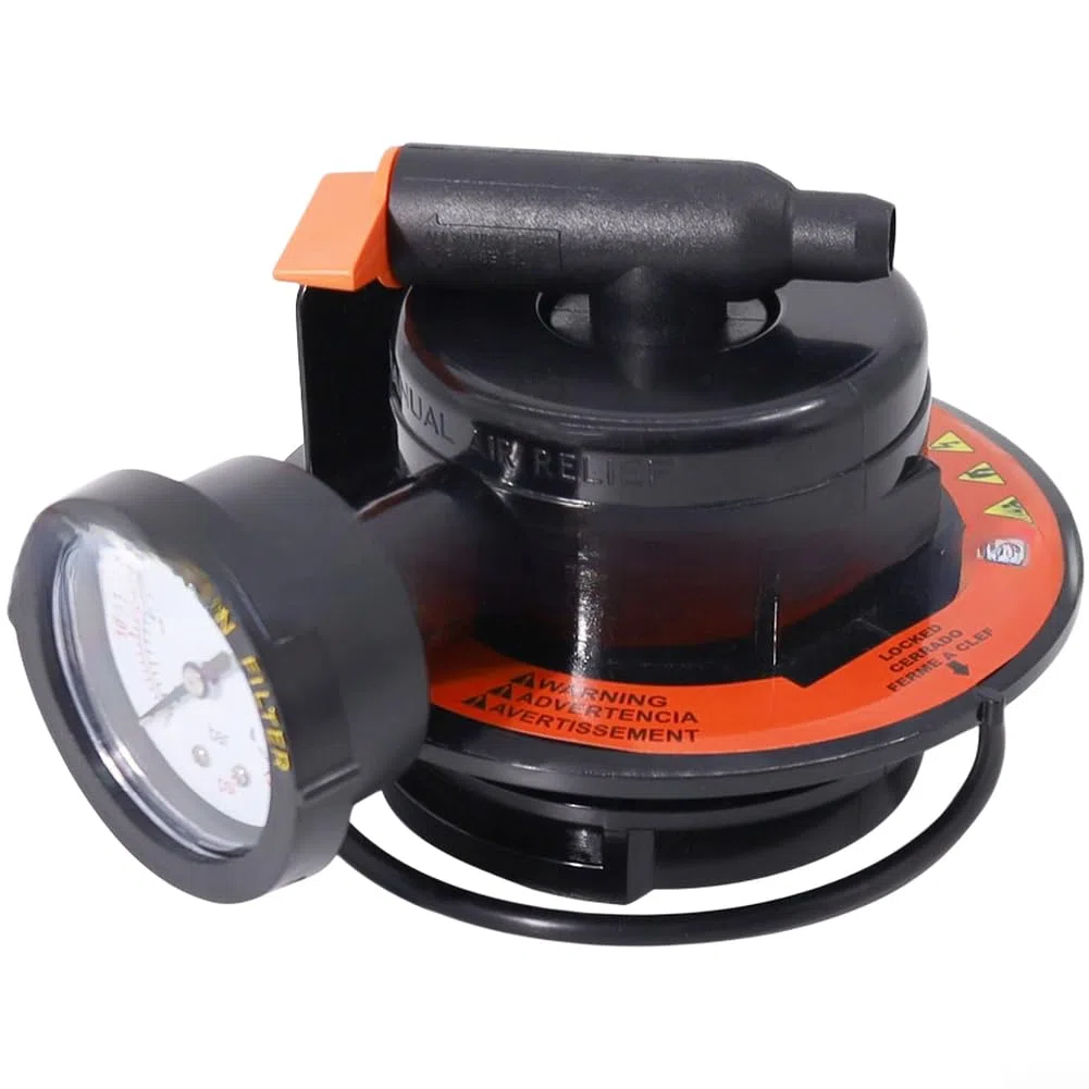 Gruppo valvola di sfogo dell'aria manuale con calibro 60 PSI per filtri Hayward DE e piscina a cartuccia, parte di ricambio in plastica nera con O-Ring e nastro PTFE