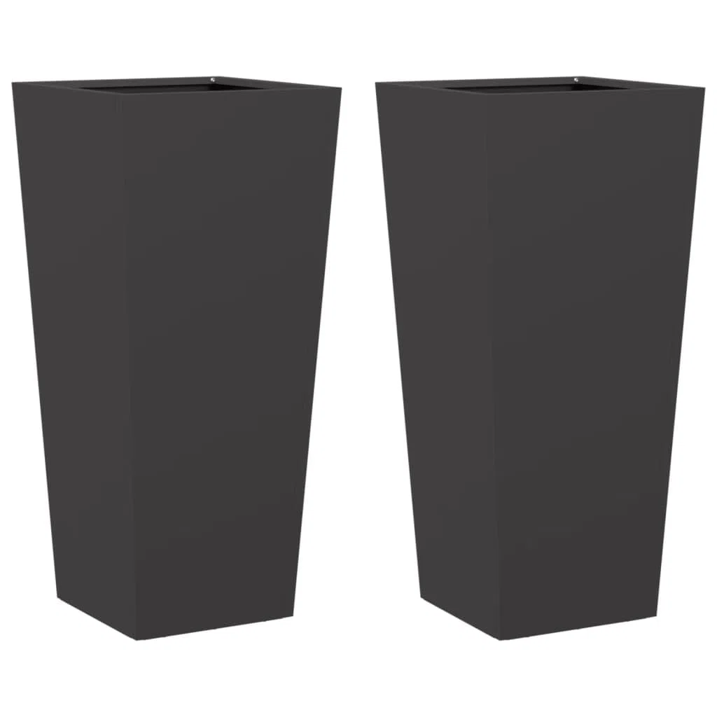 vidaXL Fioriere da Giardino 2 pz Nere 35x35x75 cm in Acciaio, fioriera, fioriera da Patio, Vaso Fiori da Esterni, fioriera da Esterno