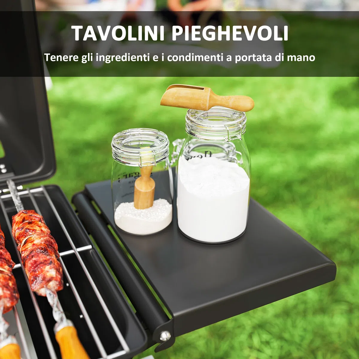 Outsunny Barbecue a Gas in Acciaio, BBQ a Gas a 2 Bruciatori da 2.8 KW con Coperchio, Termometro, Ruote, Griglie, Tavolino Laterale e Vaschetta Raccogli Grasso, Regolatore, Nero
