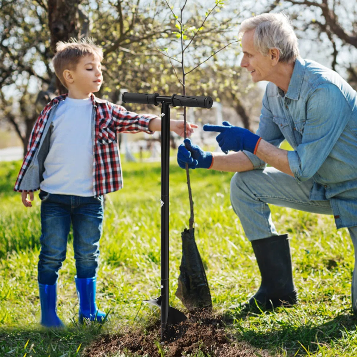 Trapano manuale per giardinaggio, trapano a spirale e manico regolabile, trapano manuale per bulbi e ombrelloni, attrezzi da giardino per foratura efficiente