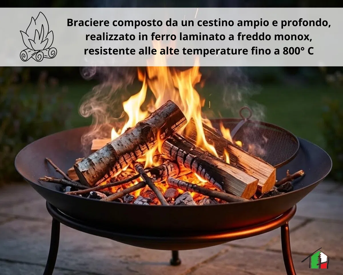 Braciere da Esterno Giardino Terrazzo Cestino in Ferro per Legna Ciotola per Fuoco Braciere Rotondo Mod. Melbourne (SMALL)
