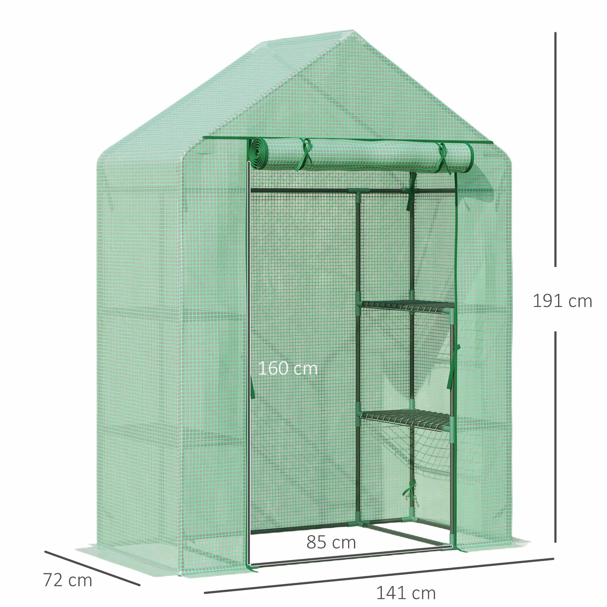 Outsunny Serra da Esterno con 4 Ripiani, Funi e Picchetti, in Acciaio e Plastica PE, 141x72x191 cm, Verde