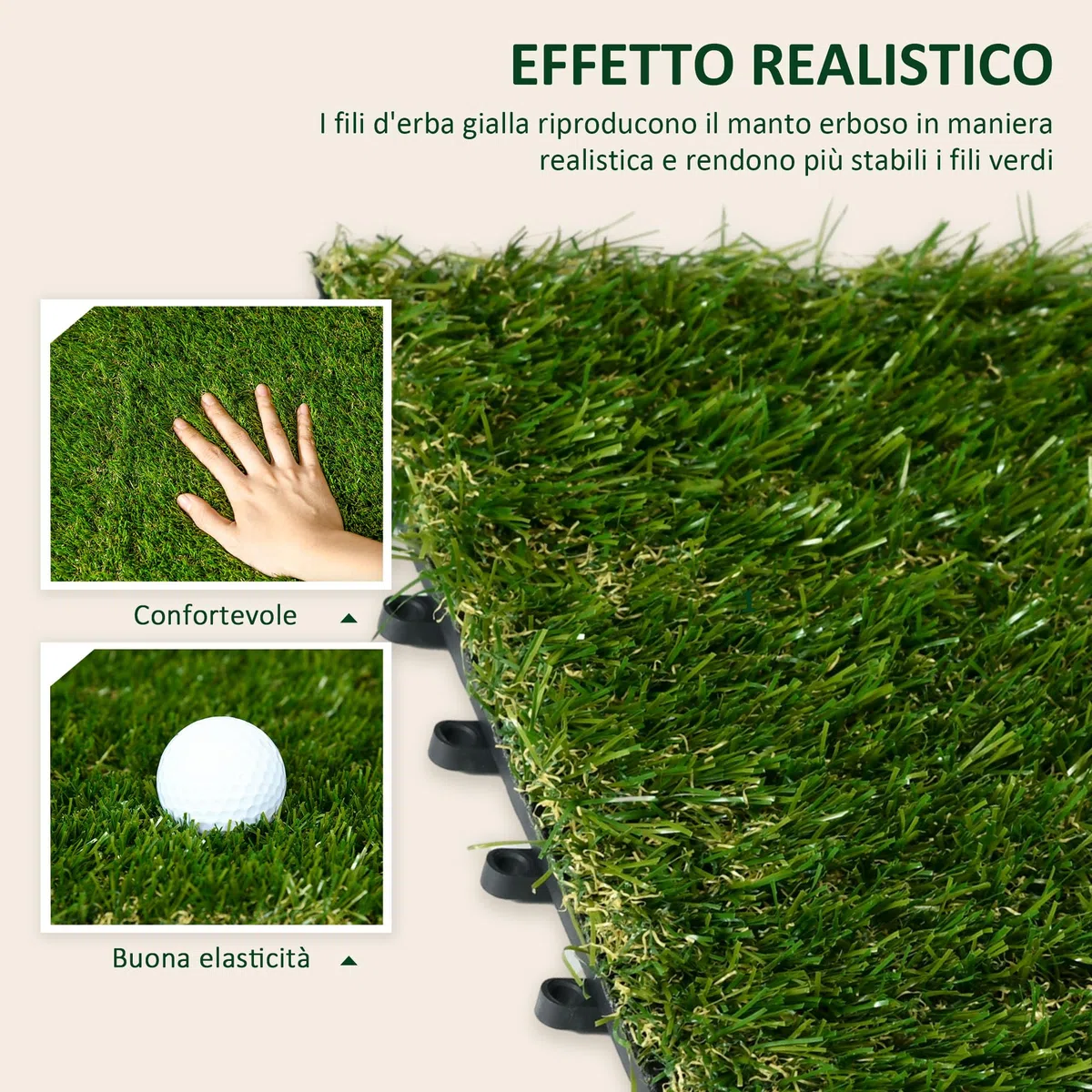 Outsunny Piastrelle da Giardino con Erba Sintetica 30x30cm 10 Pezzi, Prato Artificiale Realistico, Verde