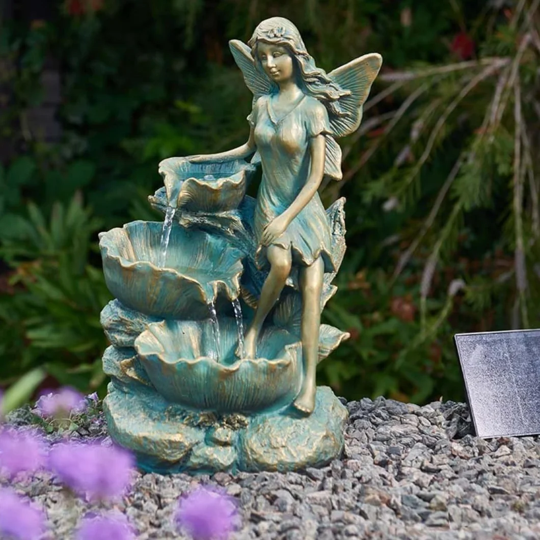 Garden Mile Fontana di acqua solare magica fontana d'acqua fontana d'acqua da giardino solare statua ornamento (foglia fata)