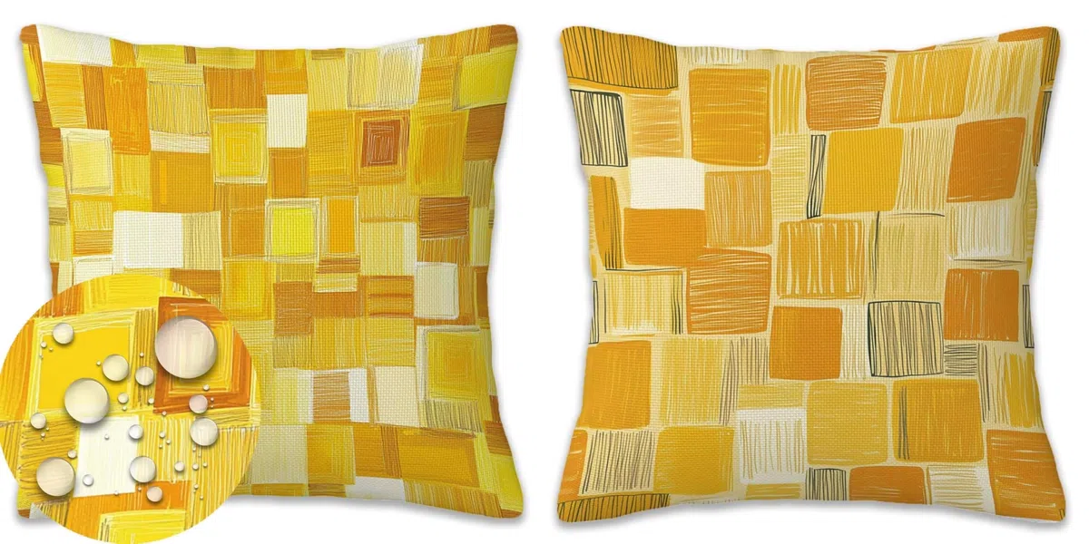 Fodere Cuscini 50x50cm Cuscini Esterno Impermeabili Giallo Decorativi Giardino Copricuscini Divano Reticolo,Quadrate Lino Bifacciale Stampa Set di 2,per Estate Primavera Terrazza Balcone,Gifts AU-684