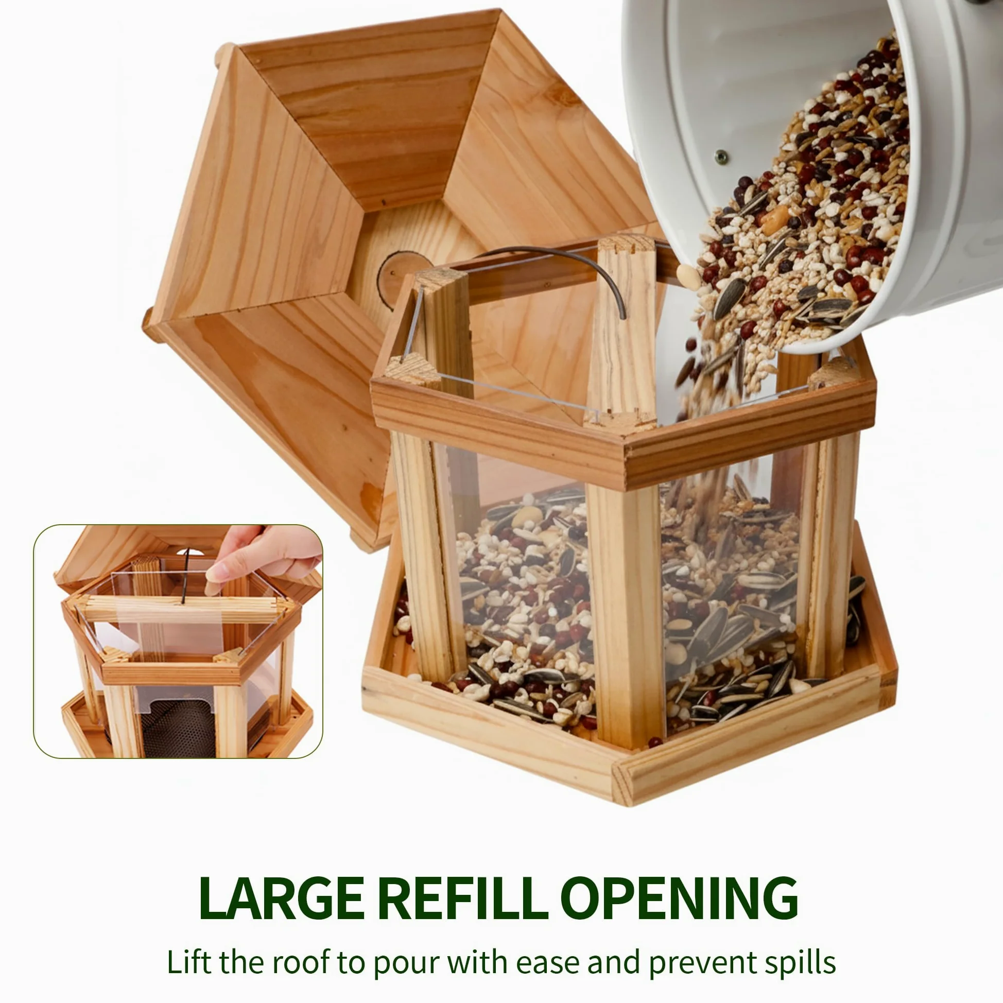 Solution4Patio Expert in Garden Creation #G-B121A00-US Padiglione esagonale Mangiatoia per uccelli Japanesecedar