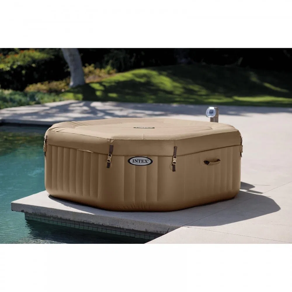 Intex 28414AZ Pure Spa Bubble Therapy Ottagonale con Pompa, Riscaldatore e Sistema Purificazione Acqua, 201 x 71 cm, Beige