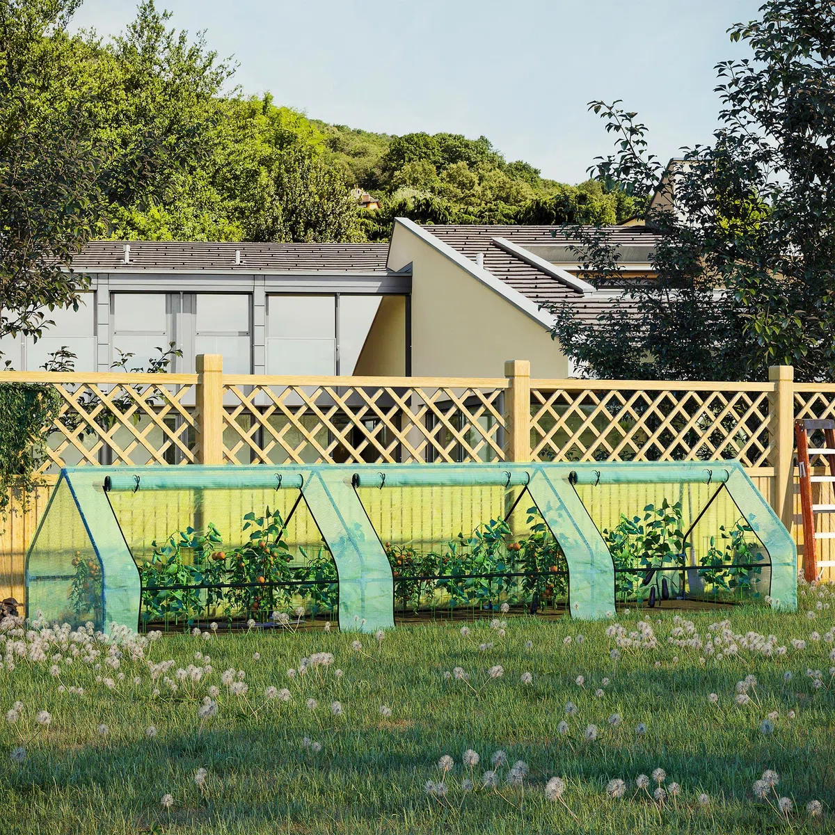 Outsunny Serra per Orto Impermeabile e Anti UV con 3 Finestre Avvolgibili, Mini Serra per Piante in Acciaio e Polietilene, 400x100x80 cm, Verde