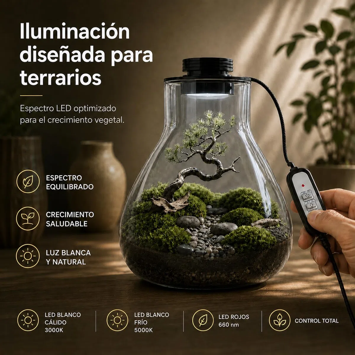 Coperchio Di Metallo Da 10 Cm Con Ventilazione Regolabile E Luce Led Intelligente Giardino Eterno In Vetro Ecosistema Di Terrario Per Piante, Ideale Per Casa, Ufficio O Regalo Di Evergreen Forest
