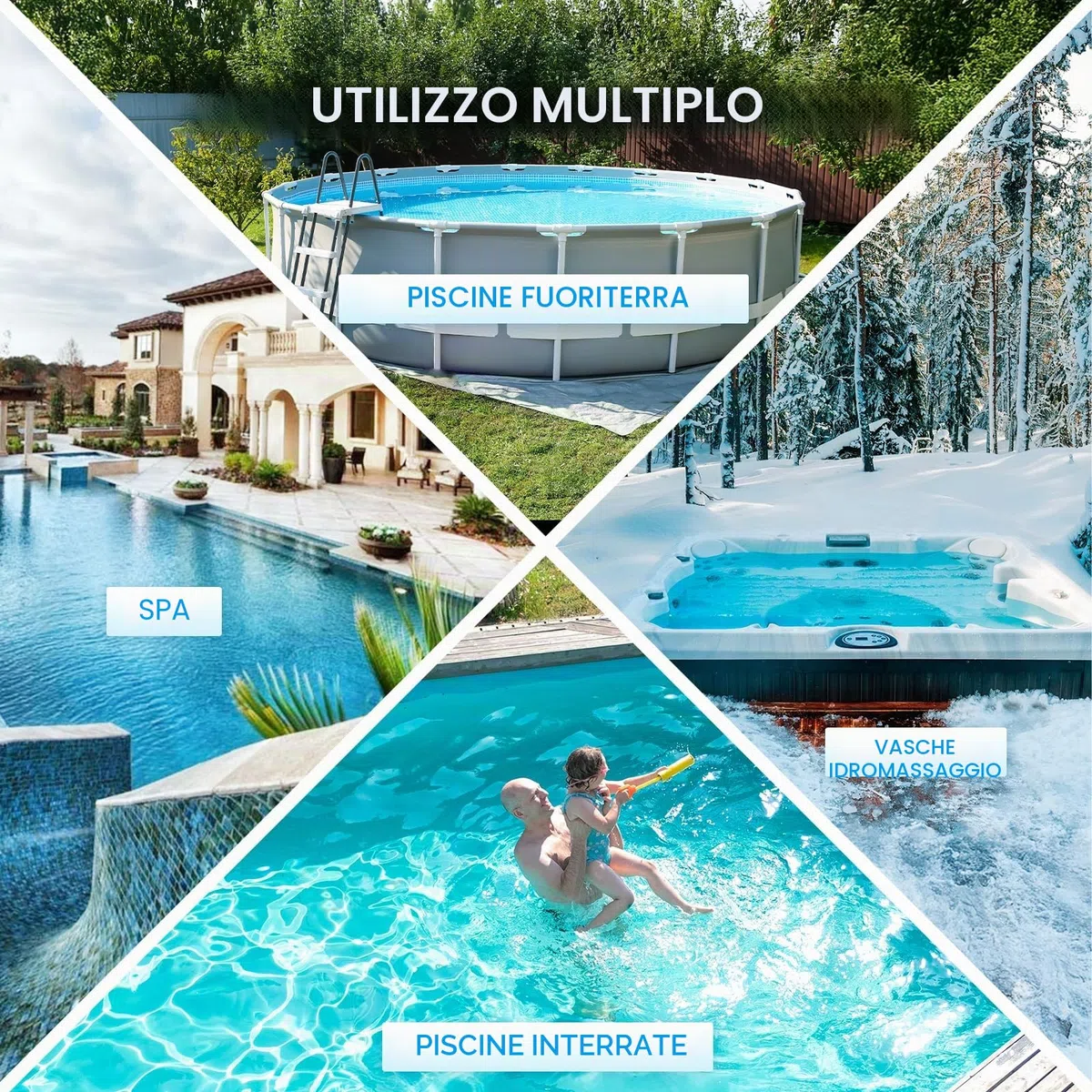 Enhulk Batteria per aspirapolvere per piscina, 2025, testa larga 34 cm, tempo di funzionamento fino a 60 minuti, con 3 filtri e asta telescopica, aspirazione fino a 4200 l/h, ideale per piscina fuori