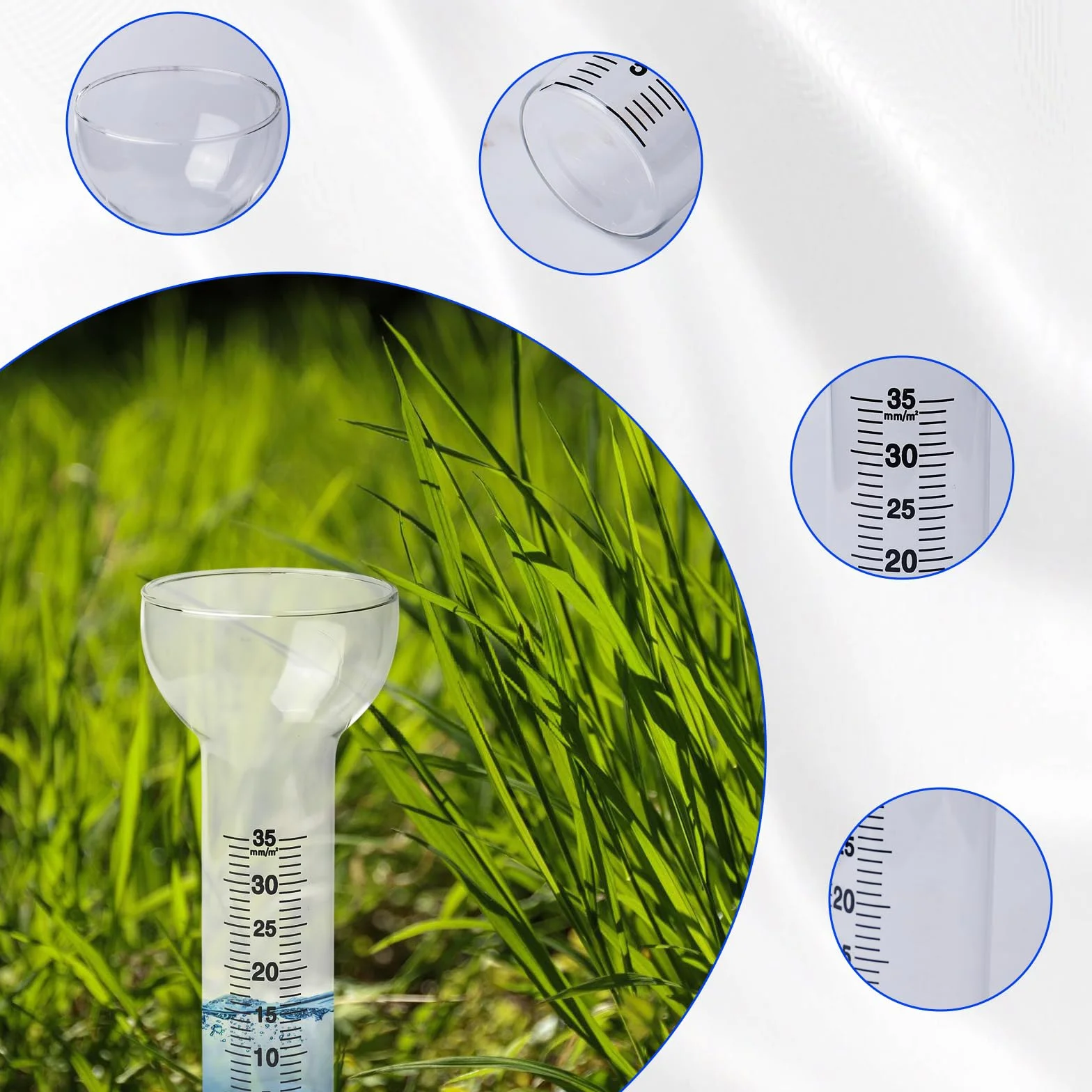 BAIFULAI 2 pluviometro antigelo, vetro di ricambio per misurazioni da 1 a 35 mm, pluviometro in vetro, Rain Gauge, a forma di imbuto per la visualizzazione dell'acqua da giardino all'aperto per la