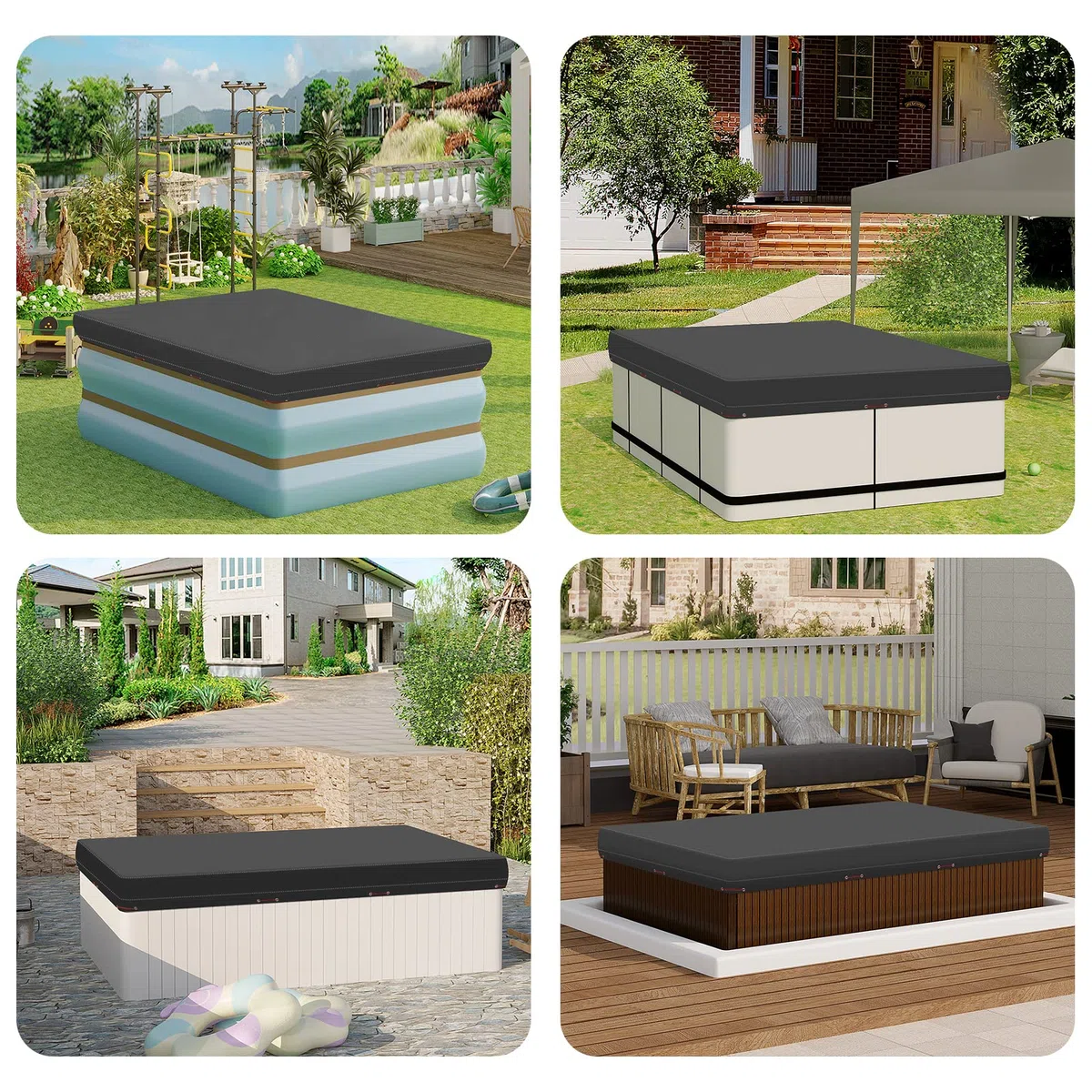 WOLTU Copertura per Piscina Rettangolare Impermeabile Invernale 450x220cm Grigio Scuro