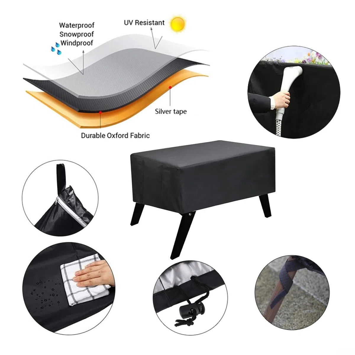 StarRing Copertura per tavolo da biliardino, impermeabile, per interni ed esterni, resistente ai raggi UV, per tavoli da calcio standard, 160 x 117,5 x 79,5 cm, in poliestere nero