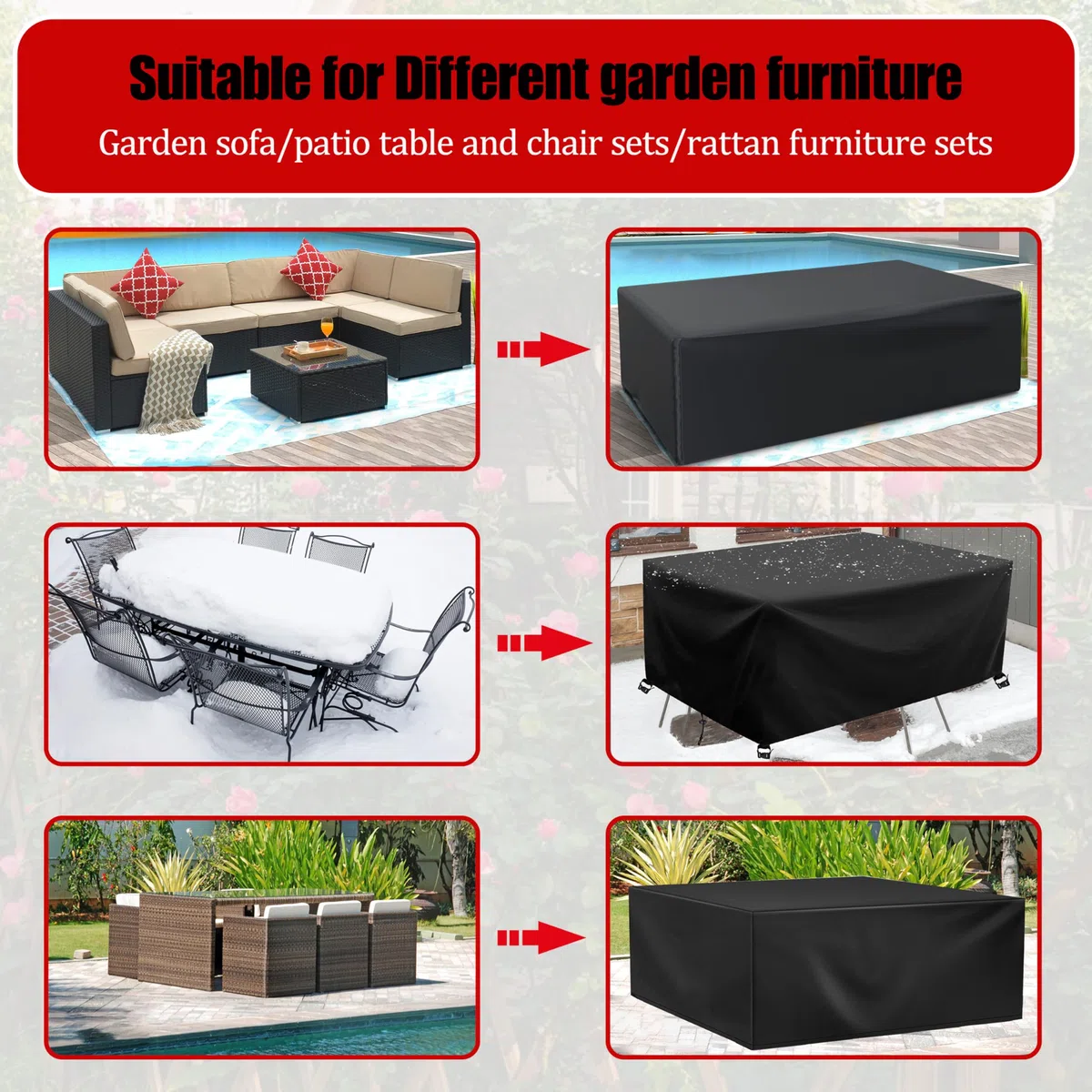 Coperture per Mobili da Giardino 300x70x110cm / Lunghezza x Larghezza x Altezza Telo Copri Impermeabili per Tavolo e Sedie Copridivano da Esterni in Poliestere Tessuto Oxford 420D Antivento Antineve
