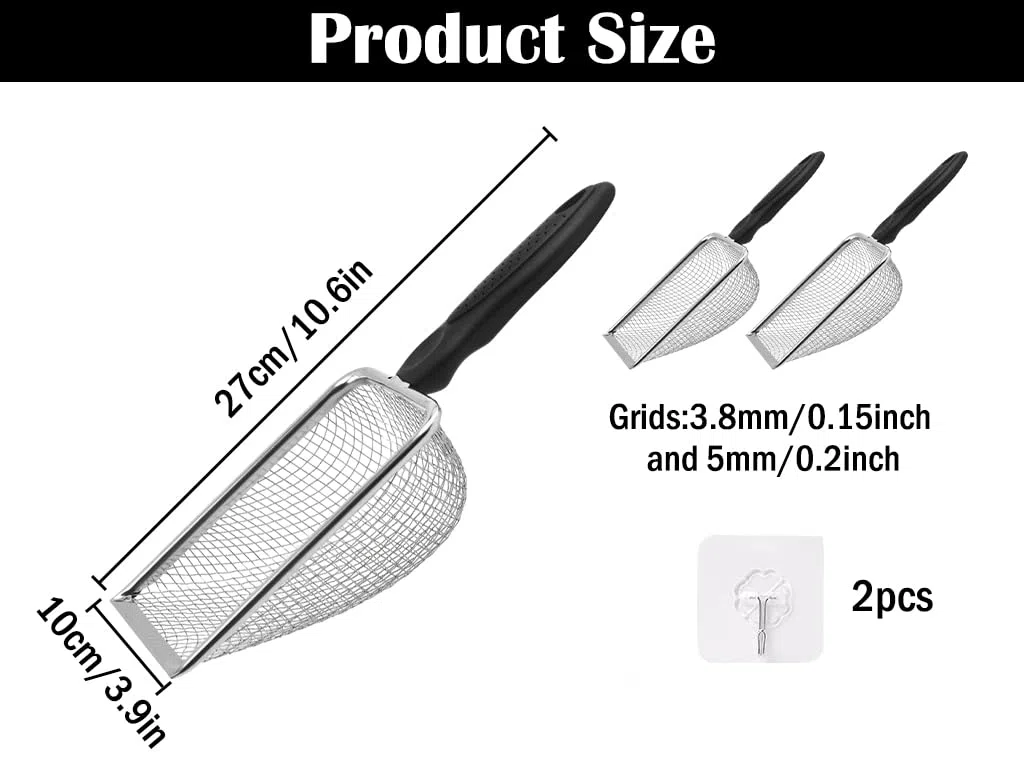 2PCS Filtri da Giardino in Acciaio Inox, 3.8/5MM Setaccio a Rete per Terreno con Manico, inviare 2 Ganci Adesivi, Setaccio da Giardino, Colino per Compost, Setaccio per Vasi, per Sabbia, Ghiaia