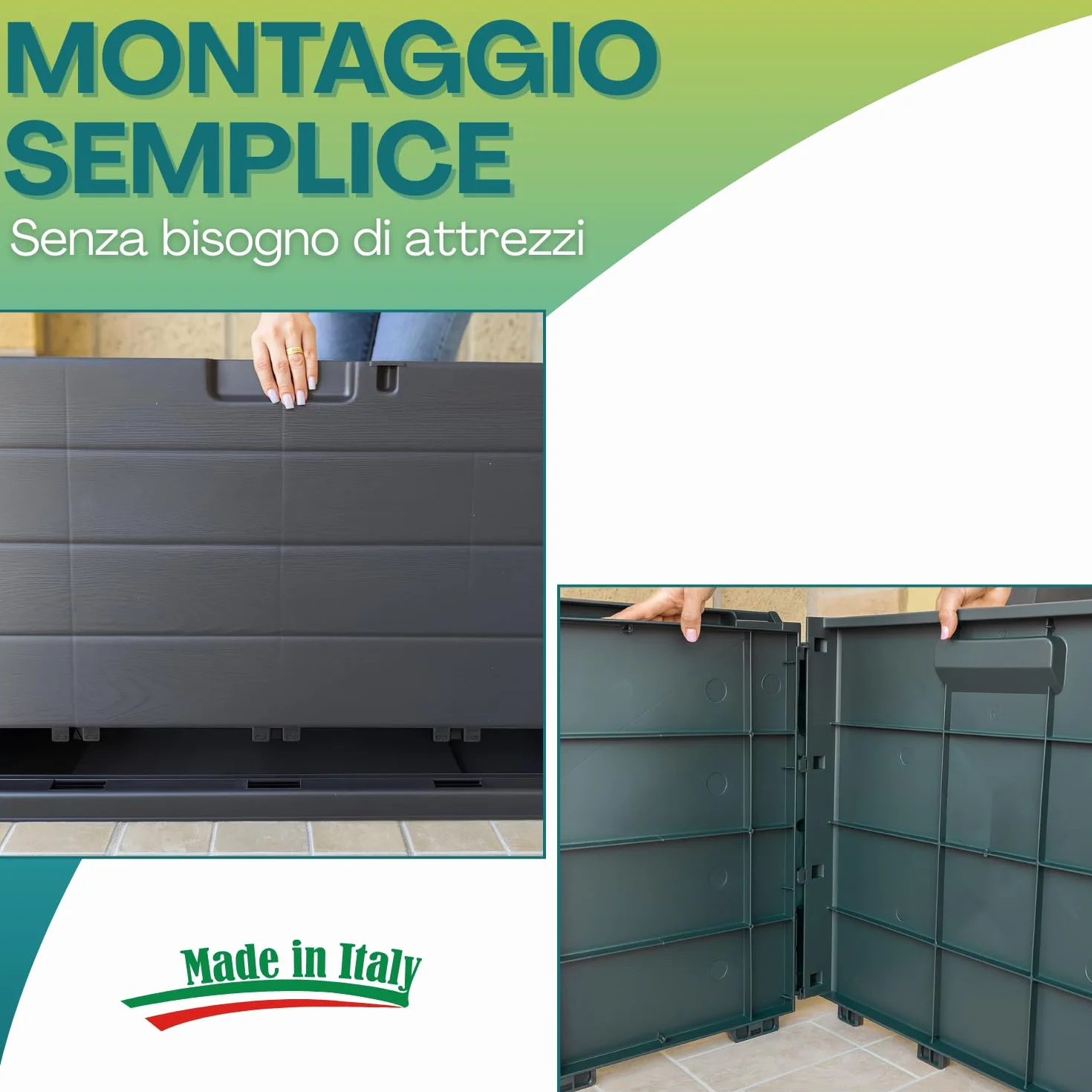 PALUPLUS Baule da Giardino, misura 78x55x52 cm, Cassapanca Effetto Legno Antracite, Impermeabile, Chiusura Lucchettabile, Contenitore da Esterno, Capacità 170 Litri -BET06F