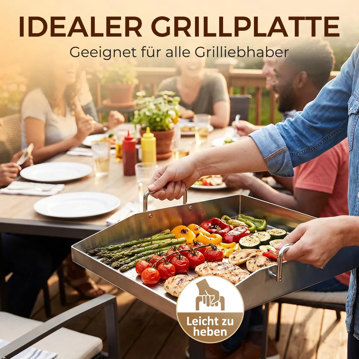Piastra acciaio per barbecue, 40 x 30 x 4cm Plancha Grill in acciaio inox, adatto per barbecue a gas e carbone, Contiene pala e spazzola