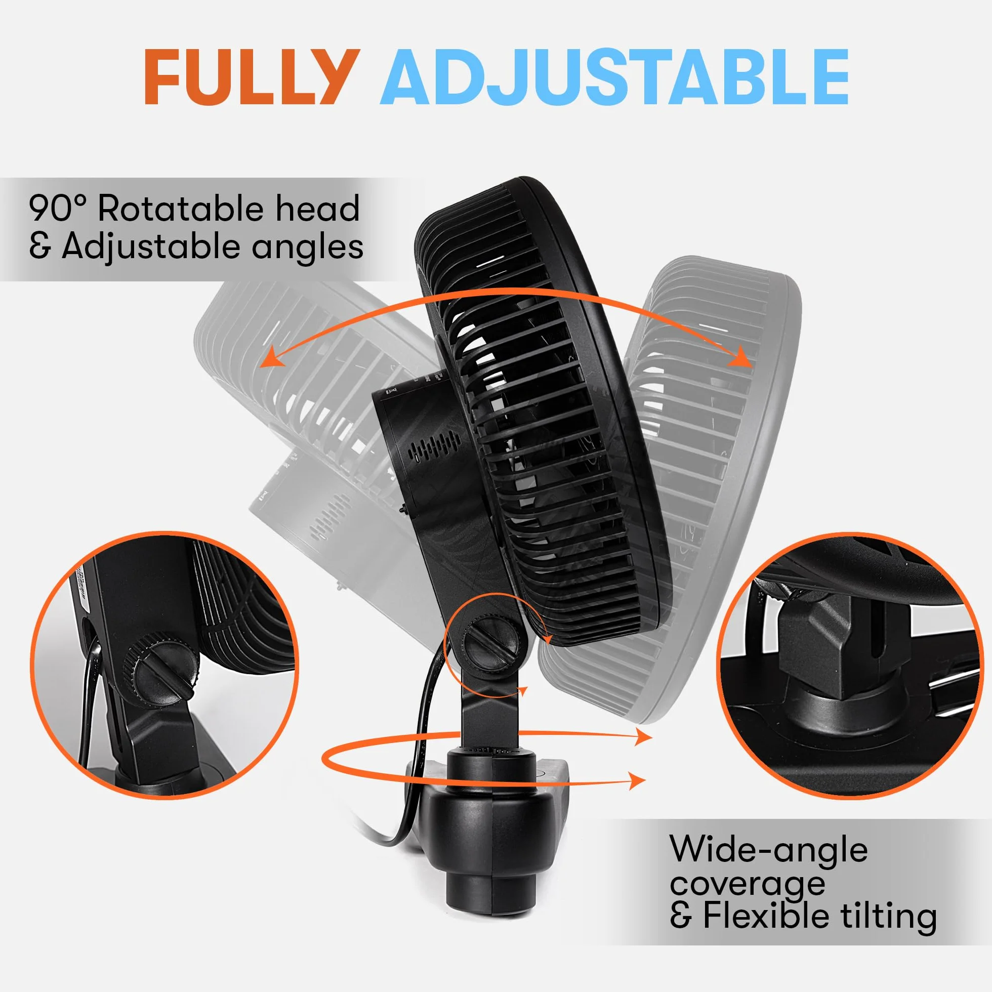 Grow - Ventilatore a clip di alta qualità, 10 livelli di velocità, cavo 220 cm, ventola silenziosa per tenda, diametro 20 cm, 10 W, 560 m3/h, flusso d'aria 32 dBA
