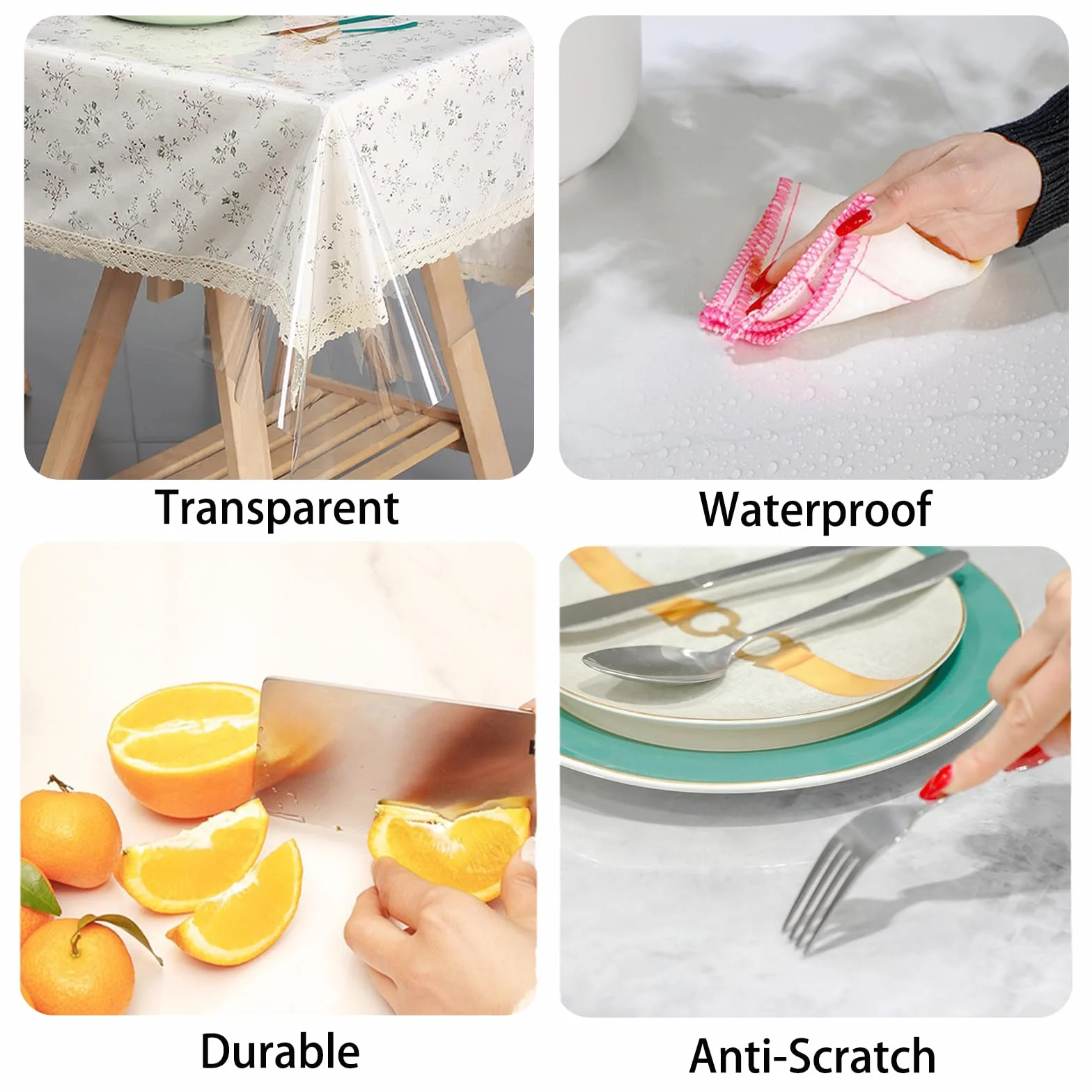 Tovaglia PVC Trasparente, 140X180CM Copri Tavolo PVC Trasparente Rettangolare, Pellicola Protettiva in PVC Lavabile, Impermeabile Tovaglia Plastica da Esterno, Protezione da Tavolo Matrimonio