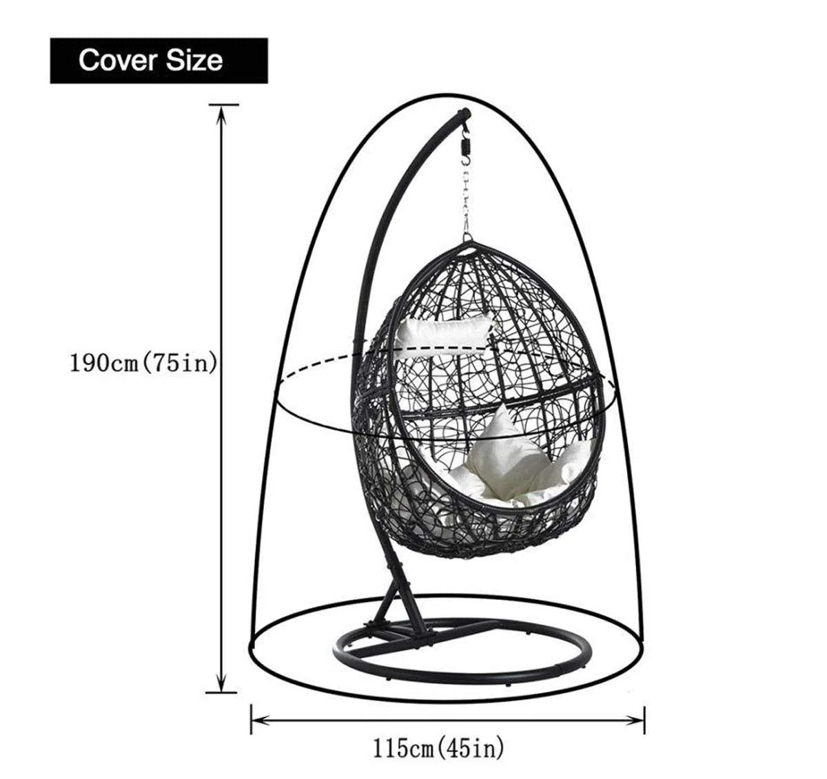 Copertura per sedia sospesa da patio, impermeabile, in tessuto Oxford 210D, con fodera in PVC, copertura per sedia a dondolo da veranda da patio, copertura per sedia a uovo con borsa