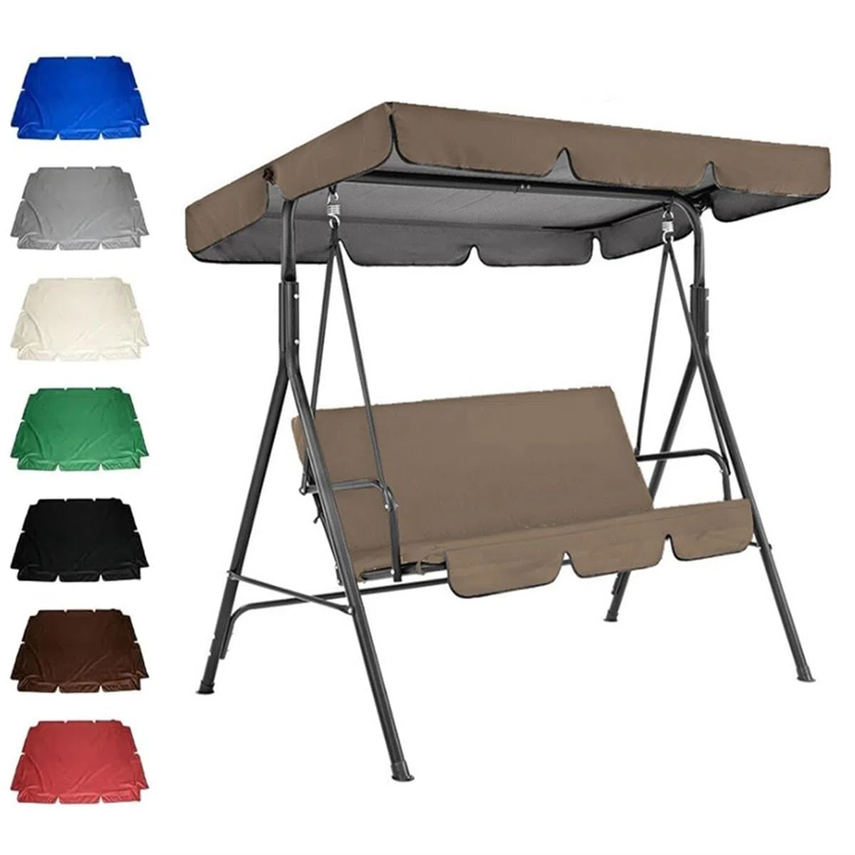 Tettuccio for Altalena da Giardino sostituire 3 Posti, Tettuccio di Ricambio for sedia a Dondol, Copertura Dondolo Impermeabile Telo Ricambio Universale Tetto UV(Coffee,195x125x15cm)