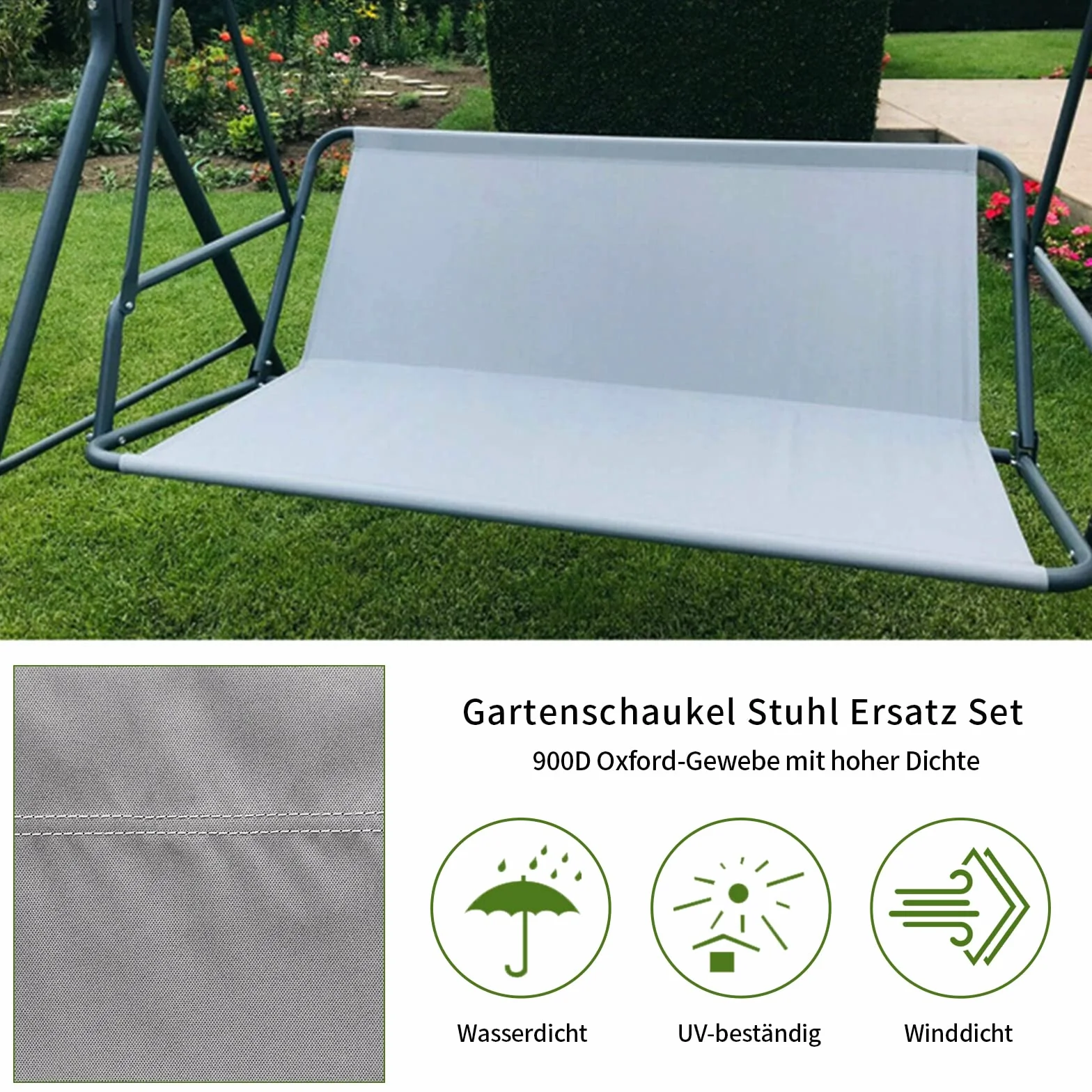 Copertura di ricambio per dondolo da giardino, in tessuto Oxford 900D, per esterni a 2 e 3 posti (grigio: 113 x 48 x 48 cm)