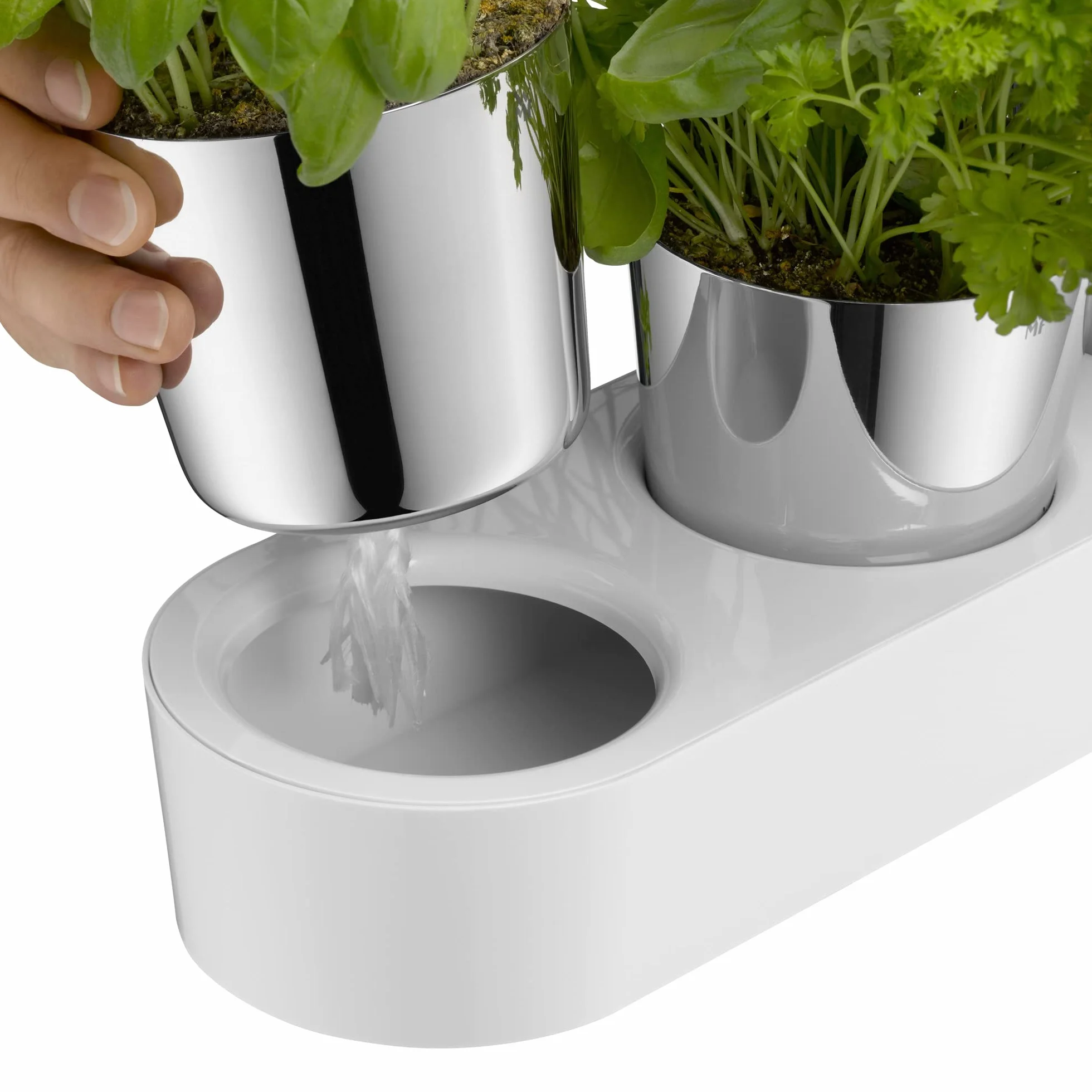 WMF Vaso per erbe gourmet con sistema di irrigazione in 3 parti, giardino delle erbe per la cucina, 36x 12,5x 12,5 cm, per erbe aromatiche fresche, bianco