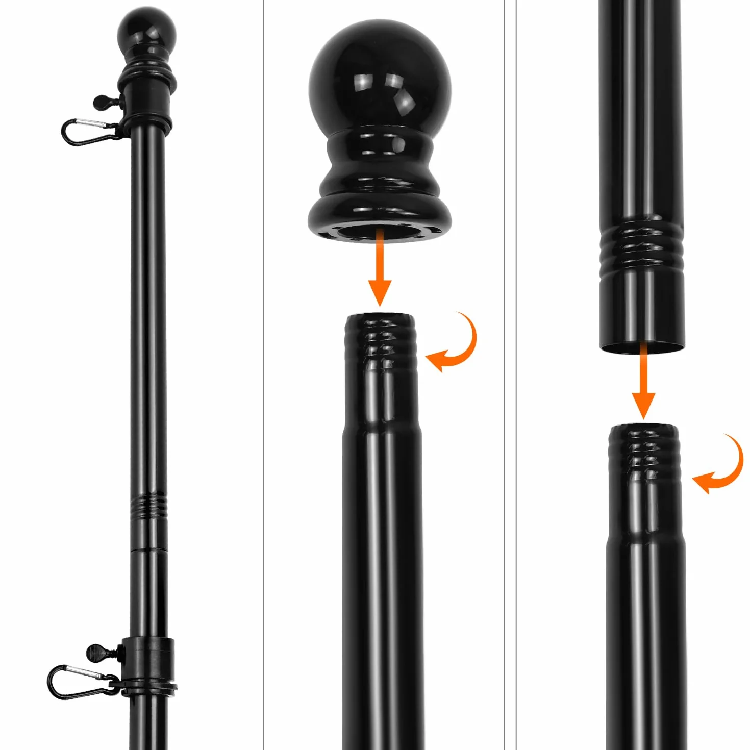 QWORK® Kit Portabandiera da Esterno - Bandiera in Metallo Opaco 180 cm con Staffa a Muro, Testa a Gomito e Anello di Rotazione - Sospensione 45°/90° - Lunghezza Regolabile