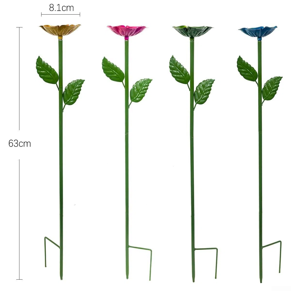 Confezione da 4 paletti in metallo per mangiatoie per fiori, in ferro resistente alla ruggine, con supporti a forma di fiore, per uso esterno, alimentazione per uccelli e api (quattro
