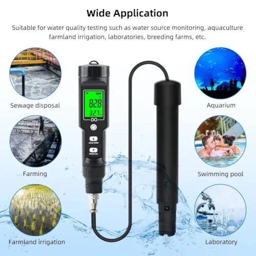 Misuratore di ossigeno disciolto, kit di test dell'acqua Bluetooth con sonda a forma di penna per un monitoraggio accurato, ideale per acquari e acquacoltura