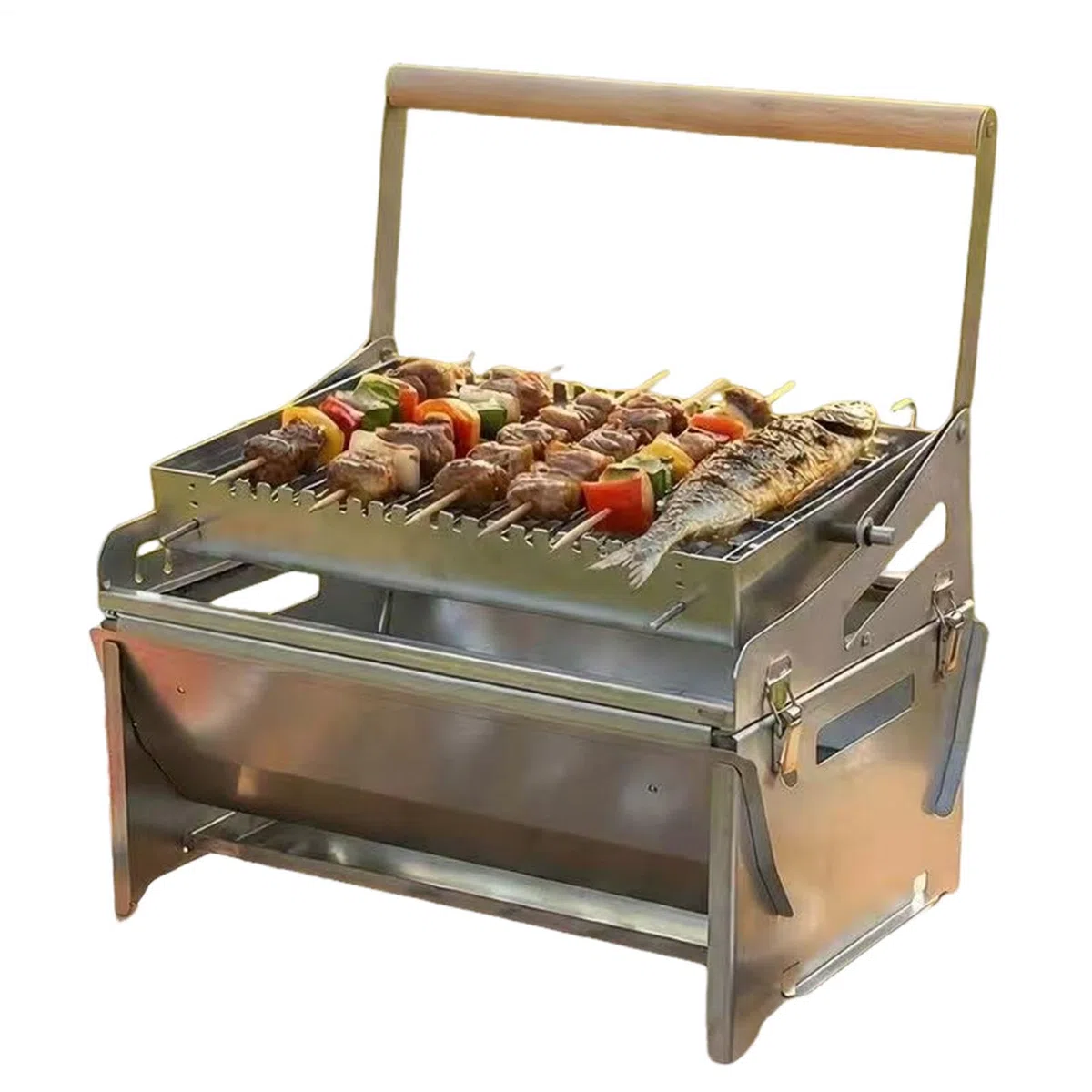 Griglia A Carbonella Rotante Rotazione A 360 Gradi Strumento Per Grigliare | Fornello Barbecue Portatile In Acciaio Per Campeggio, Picnic, All'Aperto, Giardino BBQ, Cortile